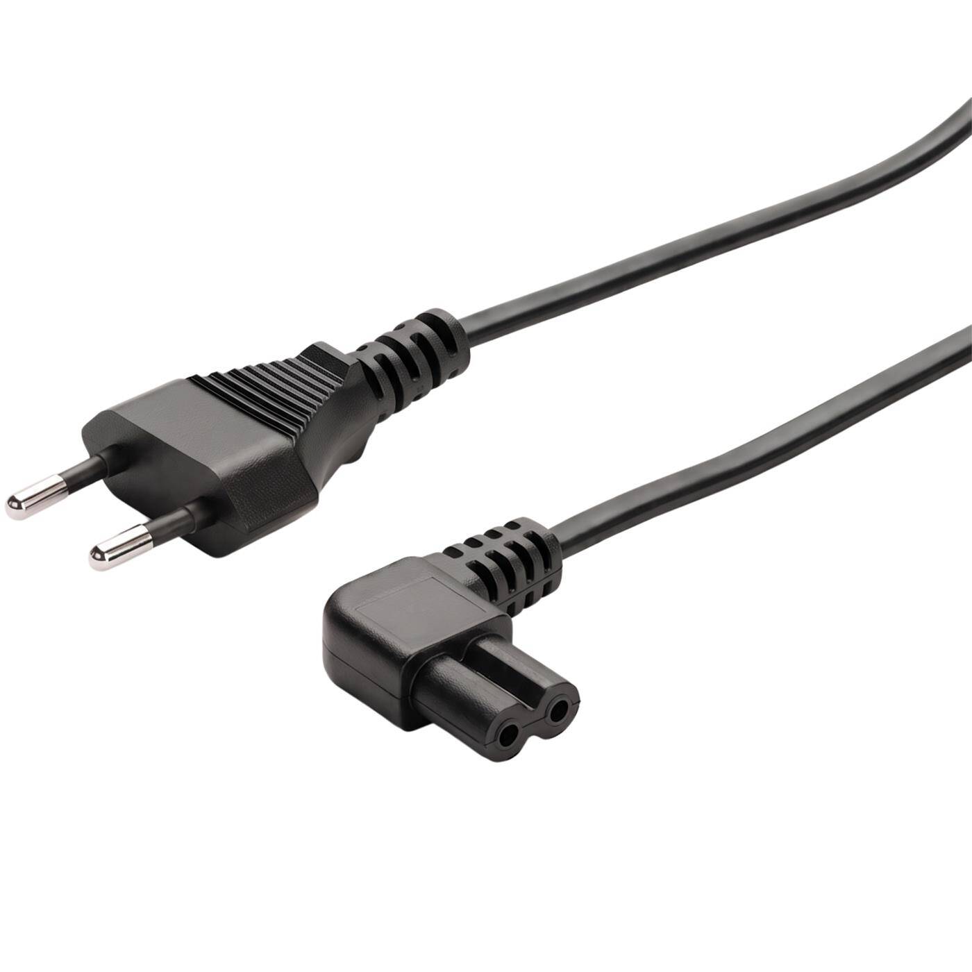 Lumonic Netzkabel Eurostecker auf C7 90° Gewinkelt, Schwarz 1 m, 230 V - Abgewinkelte C7-Kupplung, für Wand-TVs und Monitore, minimaler Wandabstand, Knickschutz am Geräteanschluss