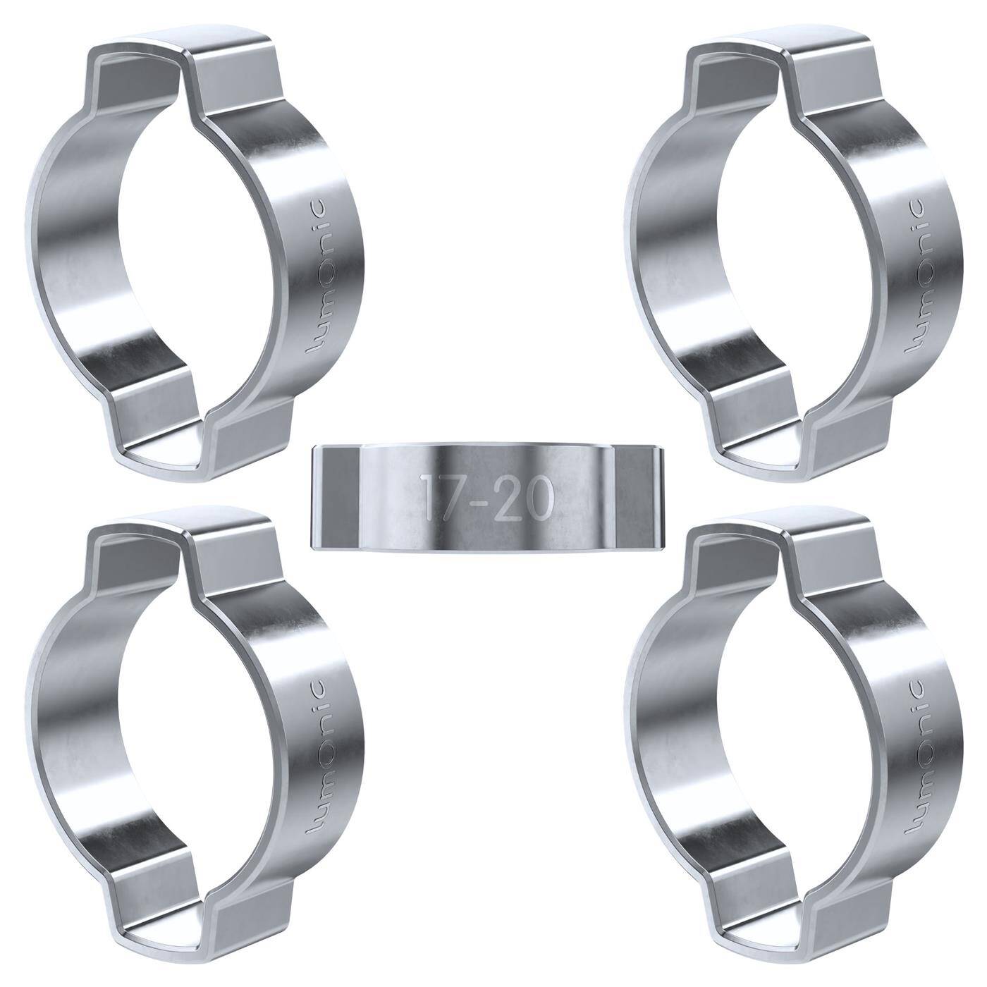 Lumonic I 5x 2-ear clip 17-20mm I Steel Galvanised I Two-ear clamp I Hose clamp I for Compressed air, Pipe systems, Garden, CAR