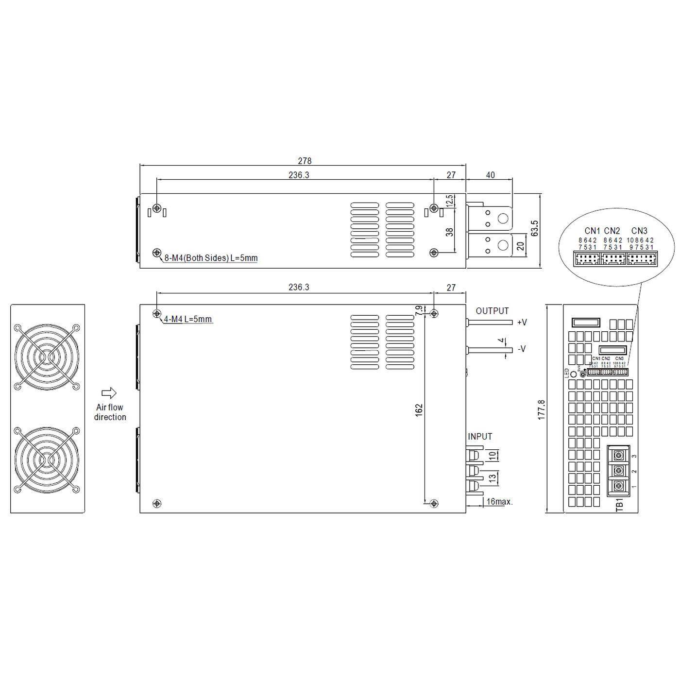 MEAN WELL RSP-3000-12 2400W 12V 200A Industrielles Netzteil