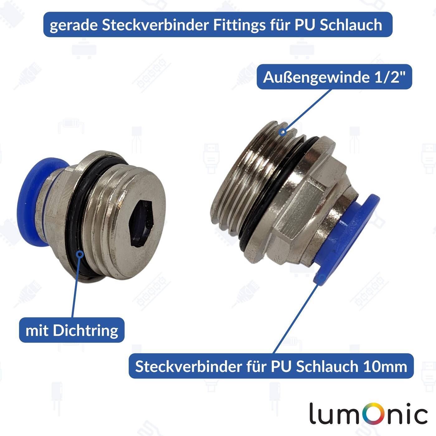 PU hose connector fitting with external thread 10mm*1/2inch straight Quick release fastener Pneumatic plug connector Hose connector Compressed air