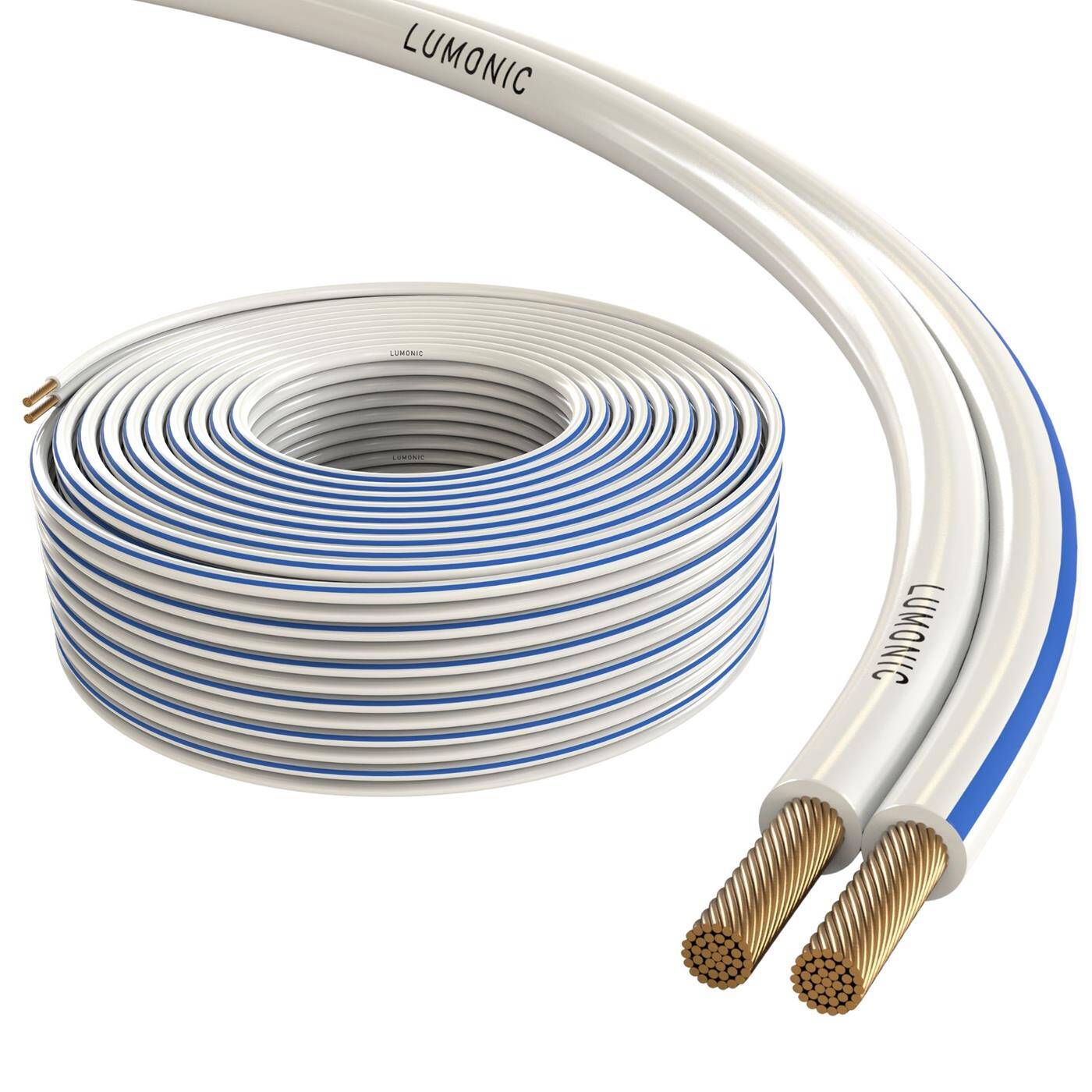 50m Speaker cables 2x 4mm² White CCA HiFi speaker cable Audio twin line