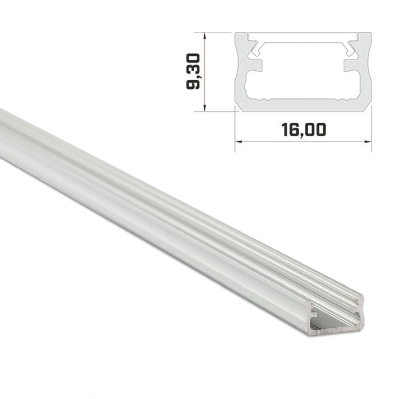 1m LED Profil A Silber 16x9,3mm Aluminium Aufbauprofil für 12mm LED Streifen