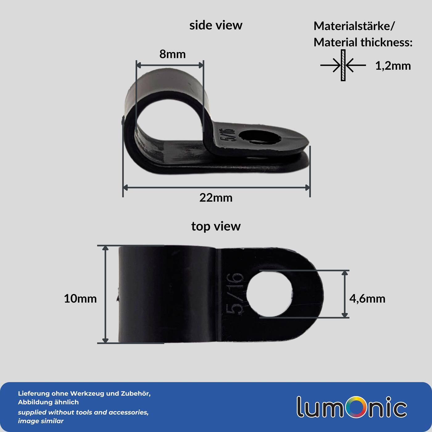 Lumonic Kabelclip Set 100x P-Clip I Perfekt geeignet für Kabel mit 8mm Durchmesser 5/16" I Auch als: Kabelschelle, Kabelhalter und Chassisklemmen einsetzbar