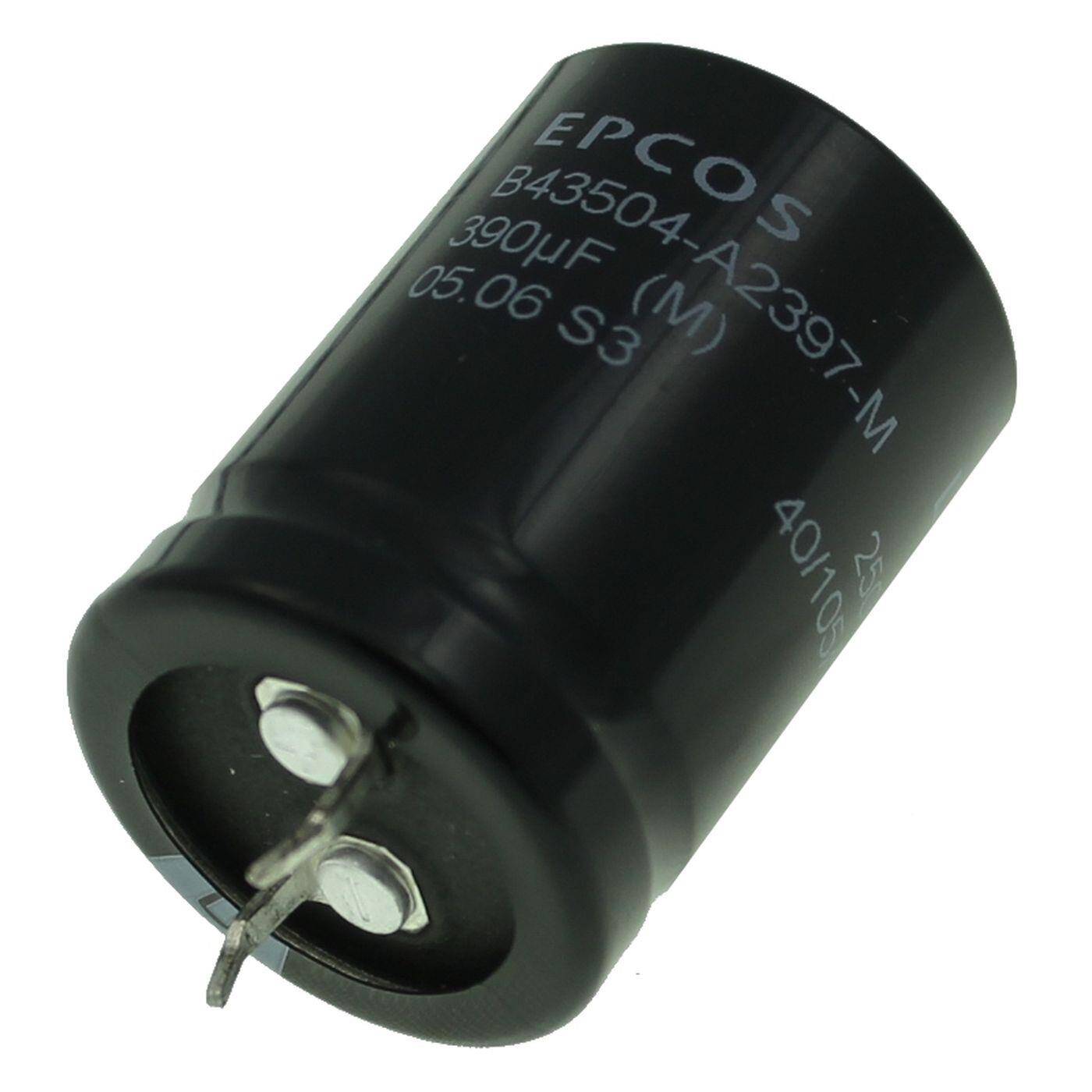 Snap-In Elko Kondensator 390µF 250V | Elektrolytkondensator bis zu einer Temperatur von 105°C | 25x35mm | 390uF B43504A2397M Epcos