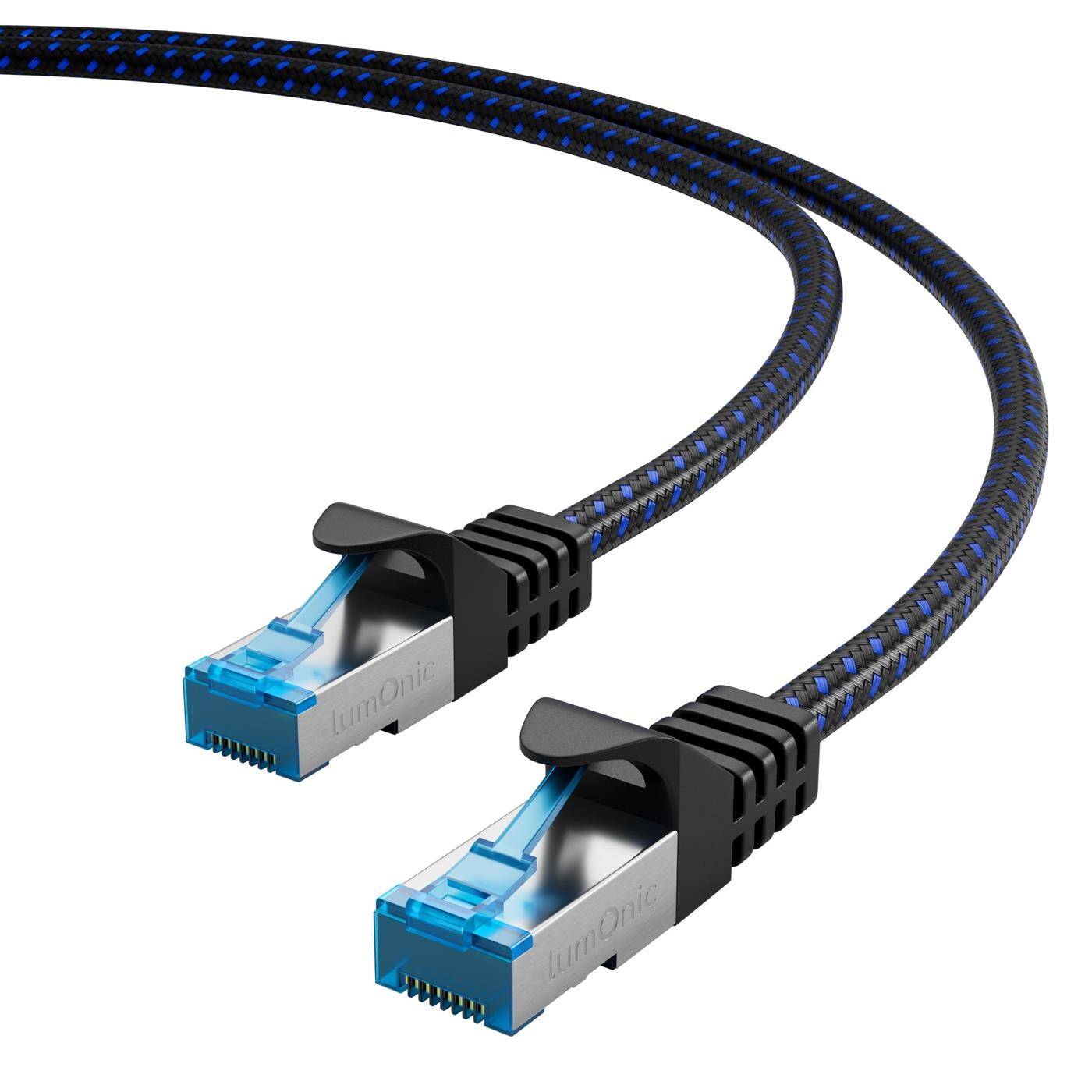 10m CAT8.1 Patchkabel S/FTP RJ45 Schwarz Blau Premium Nylon Optik Ethernet LAN Netzwerkkabel