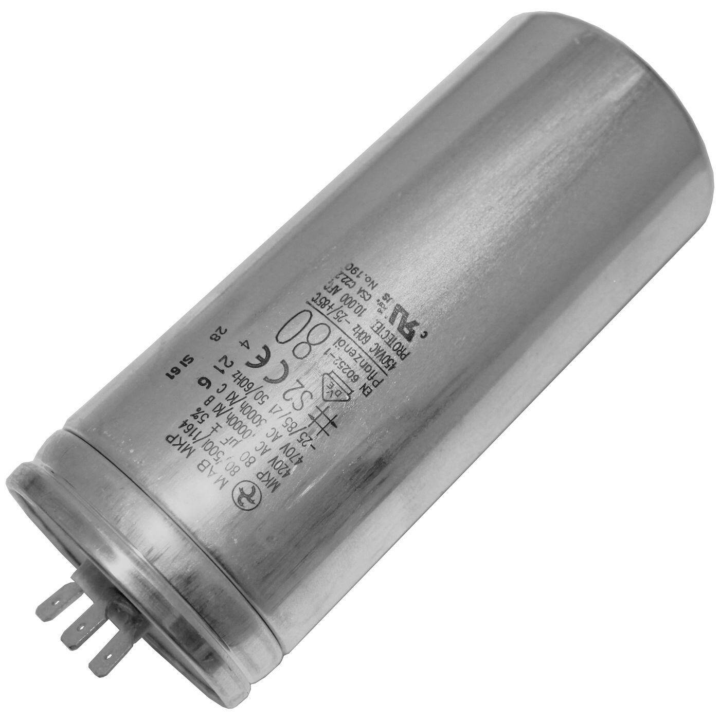 Lumonic Anlaufkondensator Hydra MKP-500 80-A inkl. Stecker 6,3x0,8mm | Motorkondensator 80µF 420V 60x143mm I Kondensator mit hochwertigem Metallgehäuse