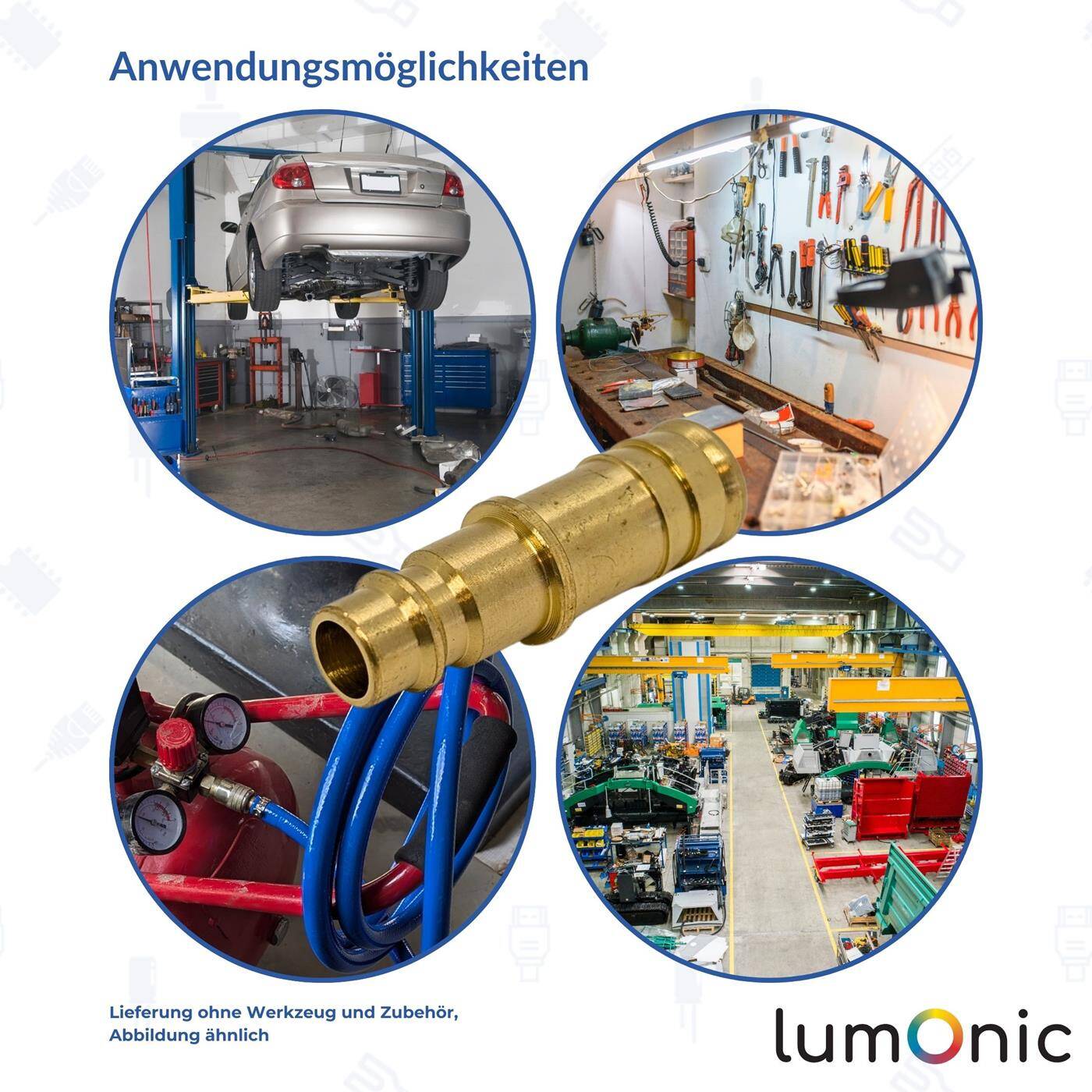 Coupling plug with hose nozzle for 6mm hose made of brass Compressed air coupling plug Quick coupling for workshops, businesses and DIY enthusiasts