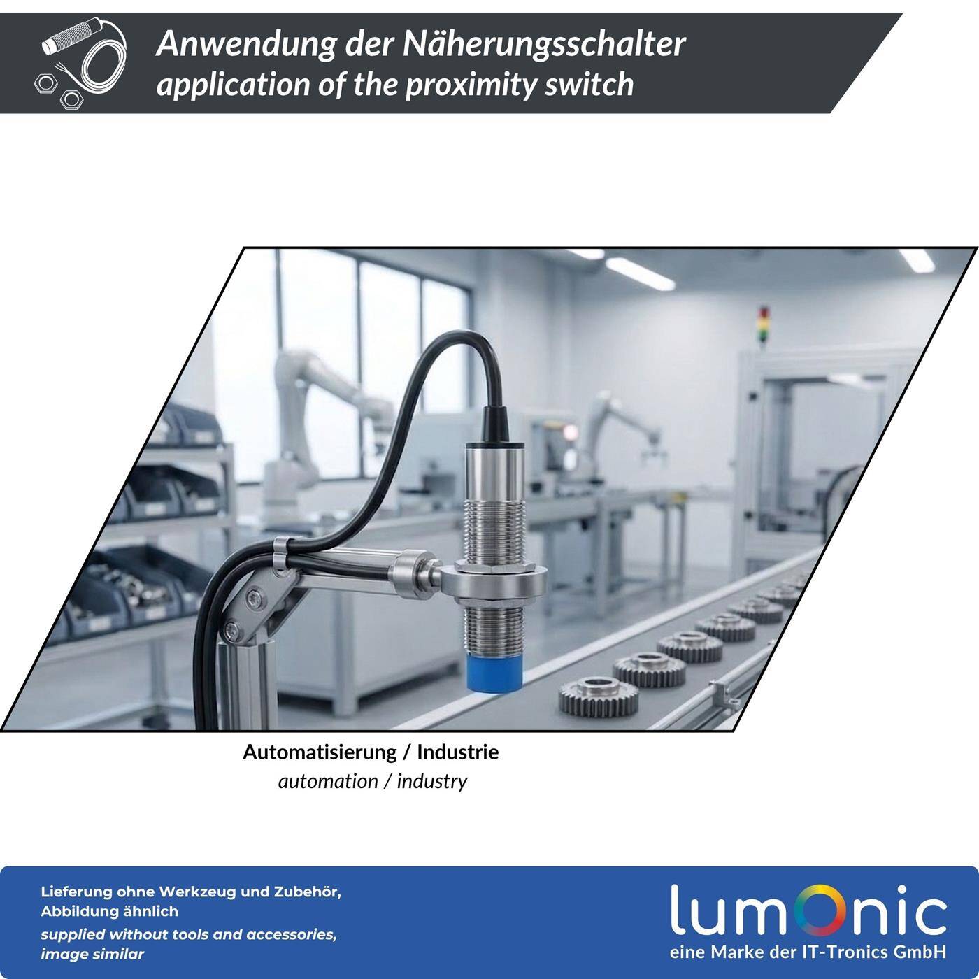 Lumonic Näherungsschalter  | M30 ?30mm | 6…36V DC | Öffner, NPN, IP67 | Erfassungsbereich < 15mm | Näherungssensor aus Messing, vernickelt | Endschalter mit offenem Kabelende