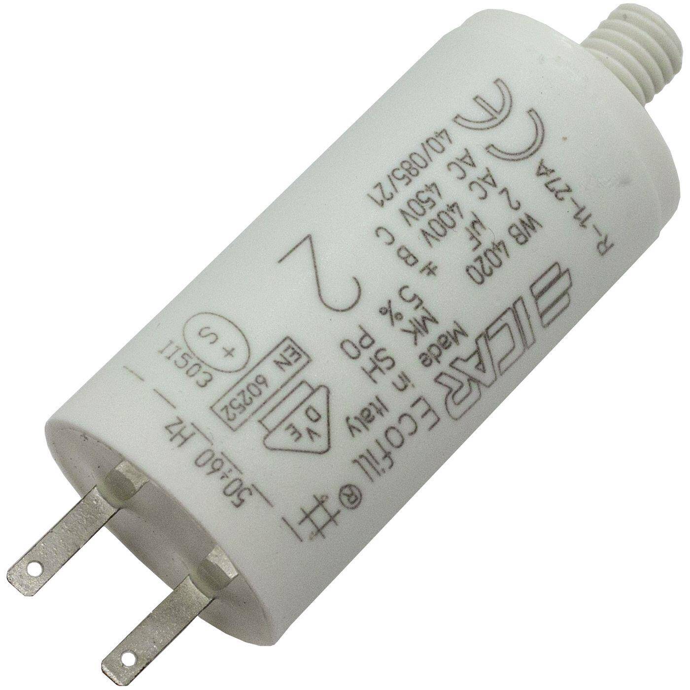 Anlaufkondensator Motorkondensator 2µF 450V 25x51mm Stecker 2,8x0,8mm ICAR 2uF