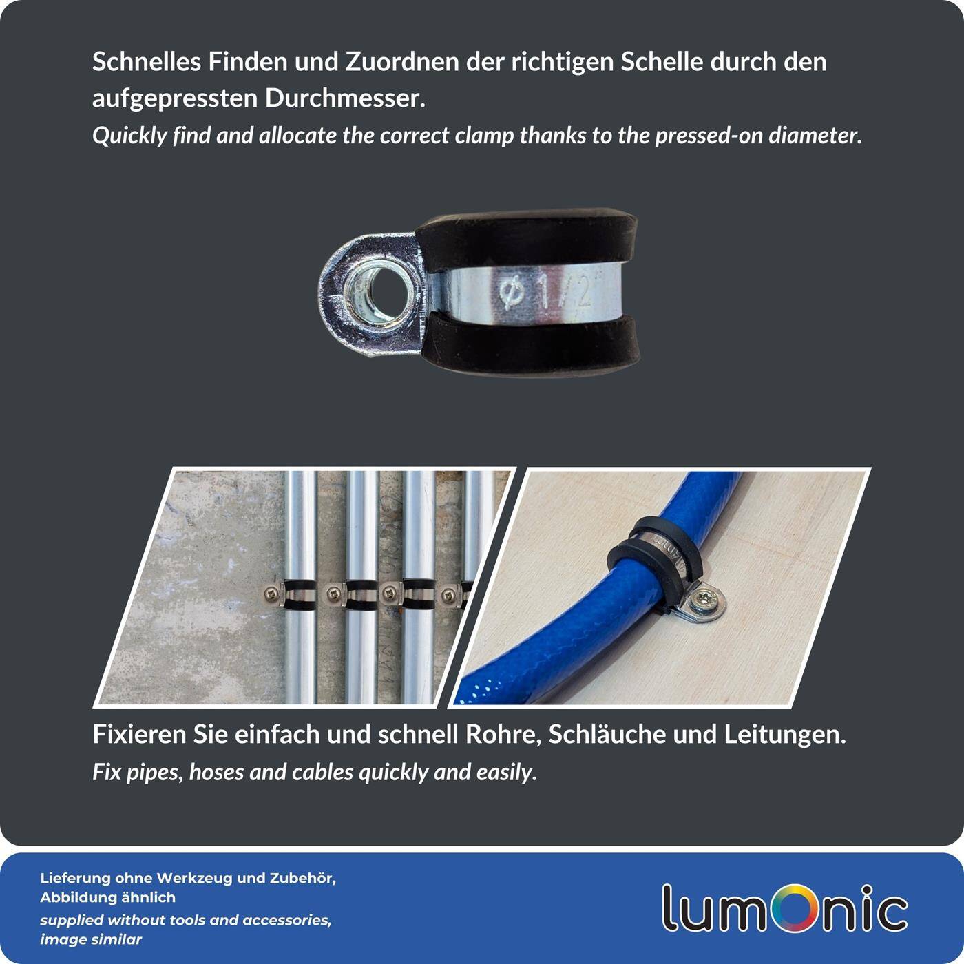 5x P-Clip Leitungsschelle mit Gummi 21mm Rohrschelle Befestigungsschelle