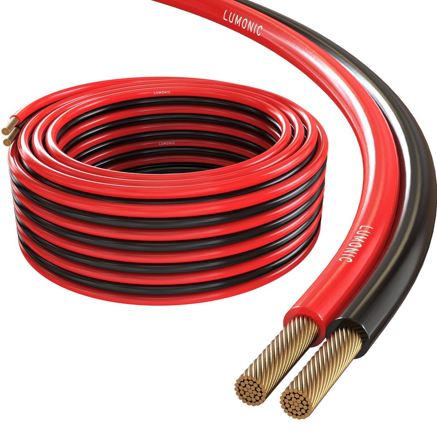 Lumonic Lautsprecherkabel | 5m Rot Schwarz | 2x 2,5mm² CCA | HiFi Boxenkabel | Audio Zwillingsleitung