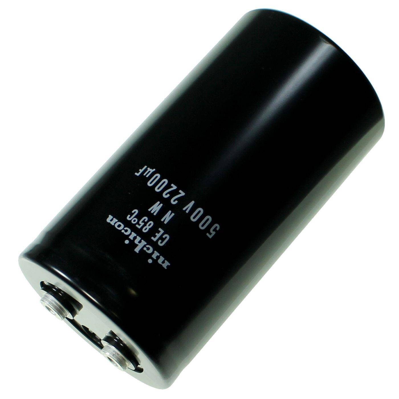 Schraub Elko Kondensator 2200µF 500V | Elektrolytkondensator bis zu einer Temperatur von 85°C | 76,2x143mm | 2200uF LNW2H222MTEBNU Nichicon