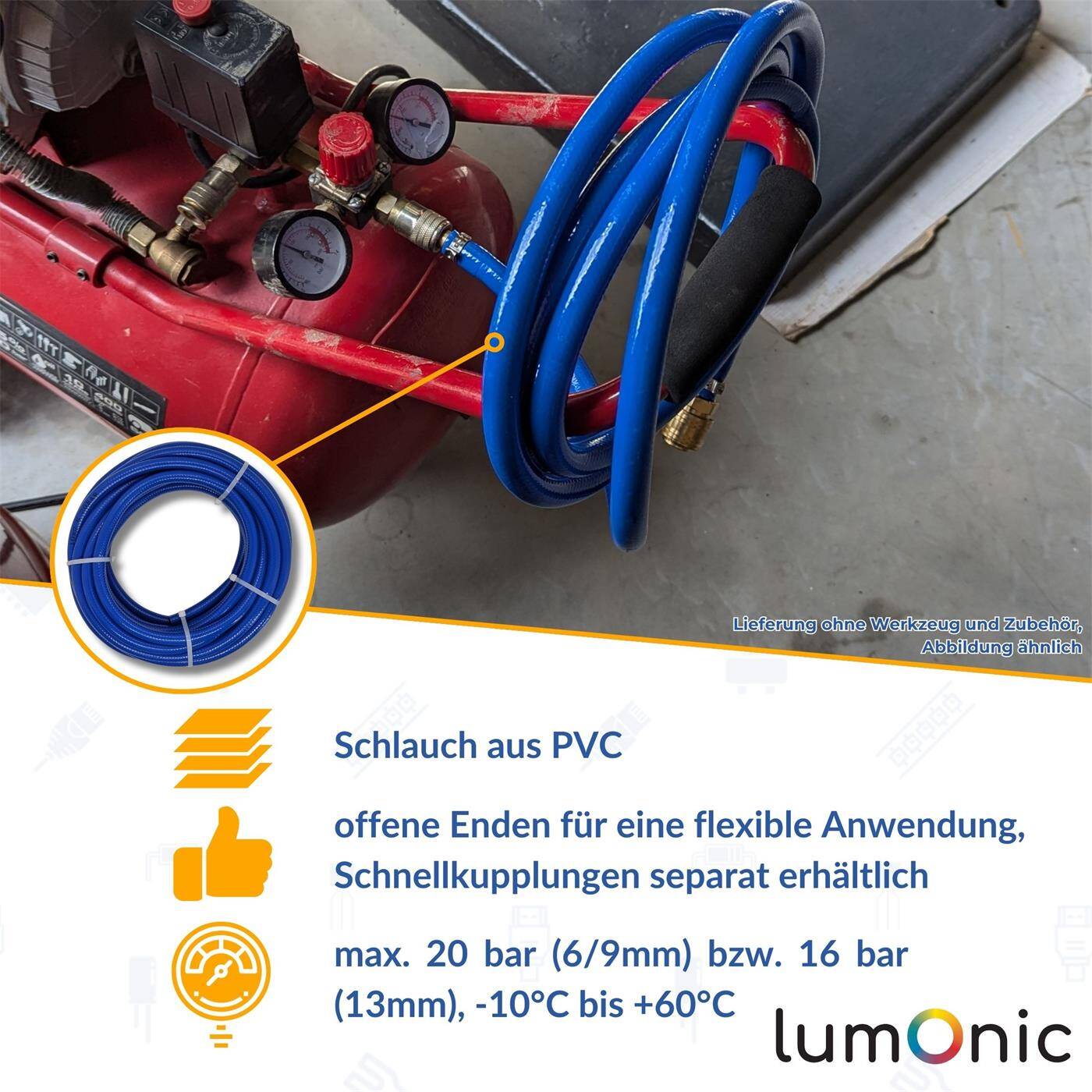 100m Druckluftschlauch 13mm Druckluft & Bewässerung Wasserschlauch PVC Schlauch bis 16 bar flexibel, abriebfest und gewebeverstärkt 100m Druckluftschlauch 13mm Druckluft & Bewässerung Wasserschlauch PVC Schlauch bis 16 bar flexibel, abriebfest und gewebeverstärkt