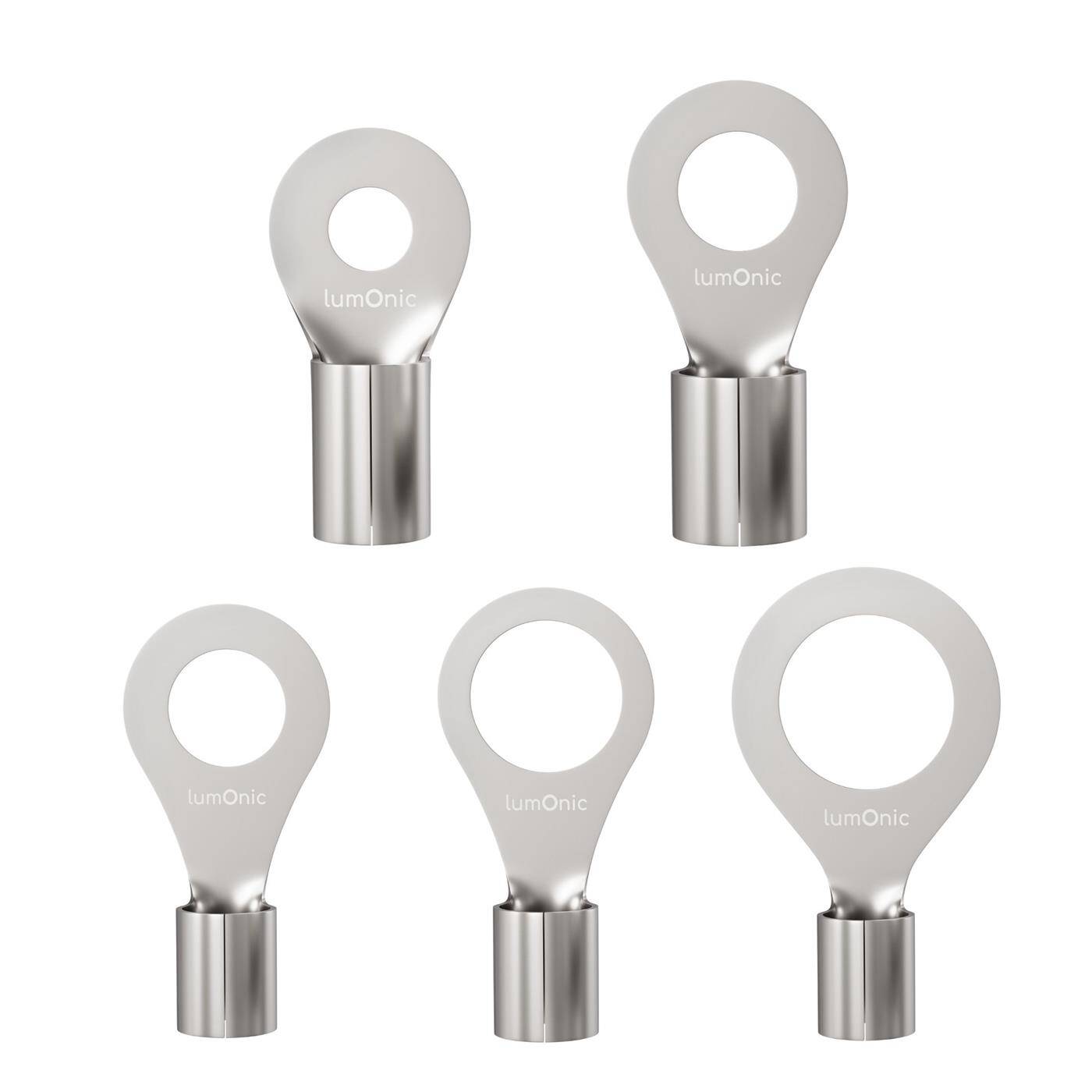 Lumonic 25x Ringkabelschuh 6,0-10,0mm² blank | M5 | Kupfer verzinnt | sichere Kabelverbindung ohne Löten | Crimp-Kabelschuh unisoliert | KFZ, Maschinenbau, Wohnmobil, Batterie