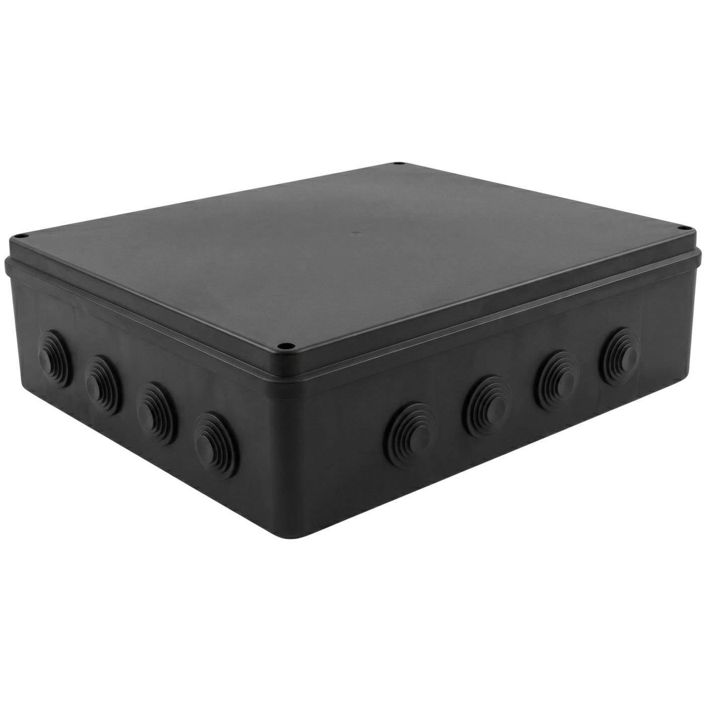 Lumonic Surface-mounted junction box IP65 black | extra large, 400x350x120mm, 16 cable entries | Screwed lid | High-quality PVC | Large interior space for top-hat rails, terminal blocks and actuators