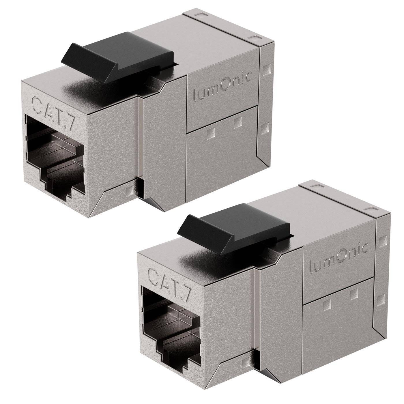 Lumonic 2er Set Premium RJ45 Kupplung CAT7 Keystone Snap-In | 10Gbit/s, geschirmt | Netzwerk Verlängerung | PoE | Keystone Modul | Ethernet Verbinder