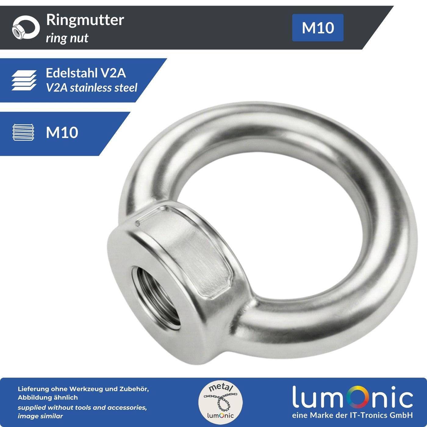 Ring nut V2A stainless steel M10  Eyelet nut for hammock awning pavilion chains