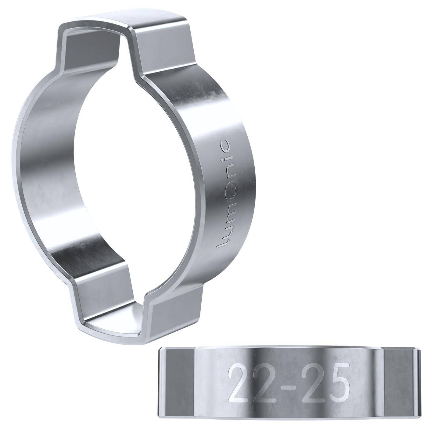 Lumonic I 2x 2-ear clip 22-25mm I Steel Galvanised I Two-ear clamp I Hose clamp I for Compressed air, Pipe systems, Garden, CAR