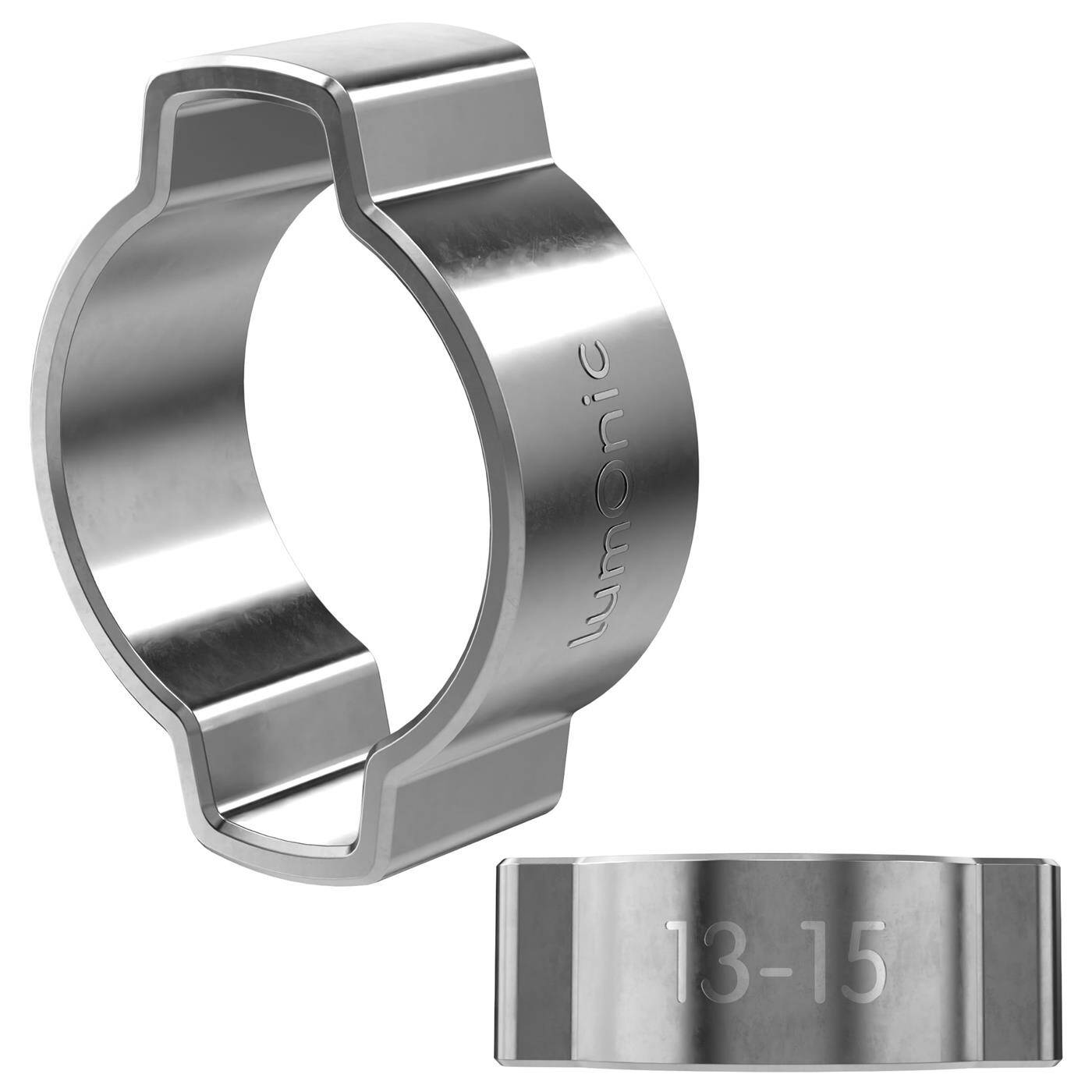 2x 2-Ohr-Schelle 13-15mm V2A Edelstahl Zweiohrschelle Schlauchschelle für Druckluft, Rohrsysteme, Garten, KFZ