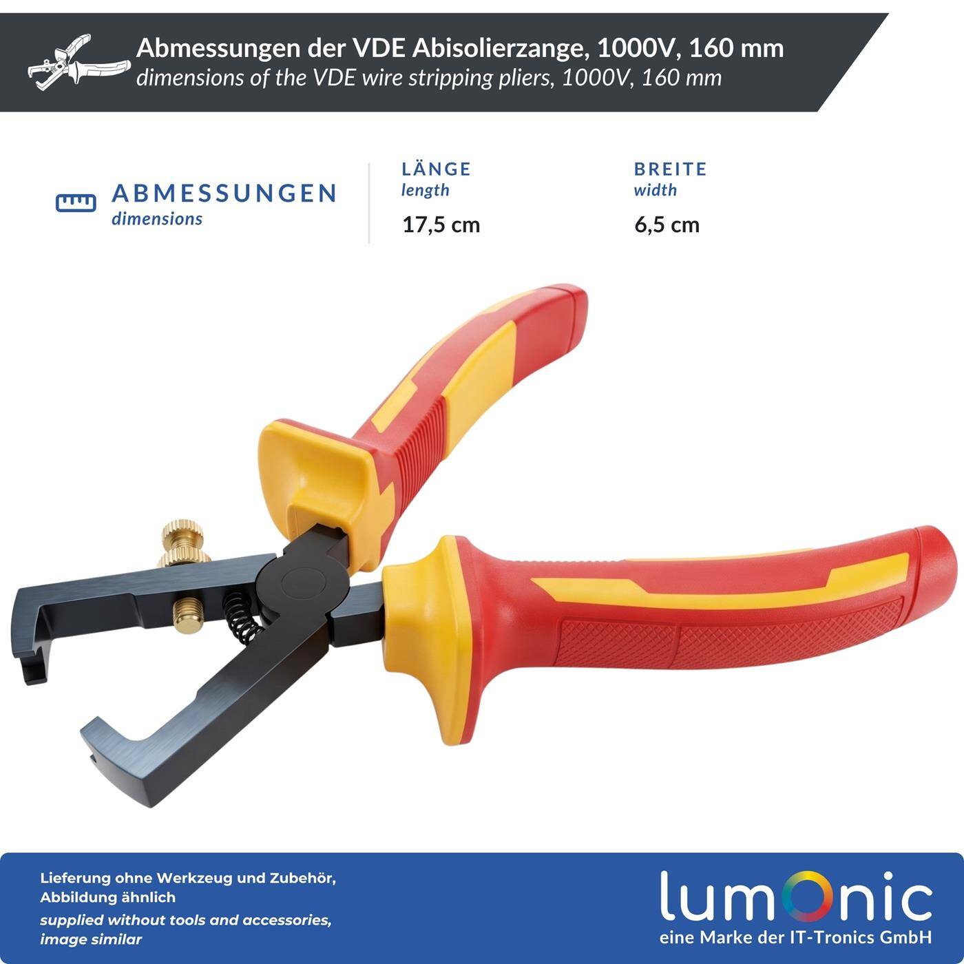 Lumonic VDE Wire Stripping Pliers 1000V, 0.5–6 mm², 160 mm — For cables up to 5 mm in diameter, 60CrV steel, two-component handle, for electrical installations and workshops