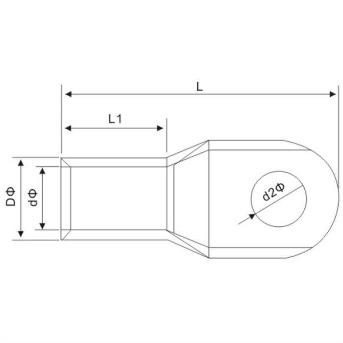 Rohrkabelschuh blank 50mm² Lochdurchmesser M10 Ringzunge Kupfer verzinnt