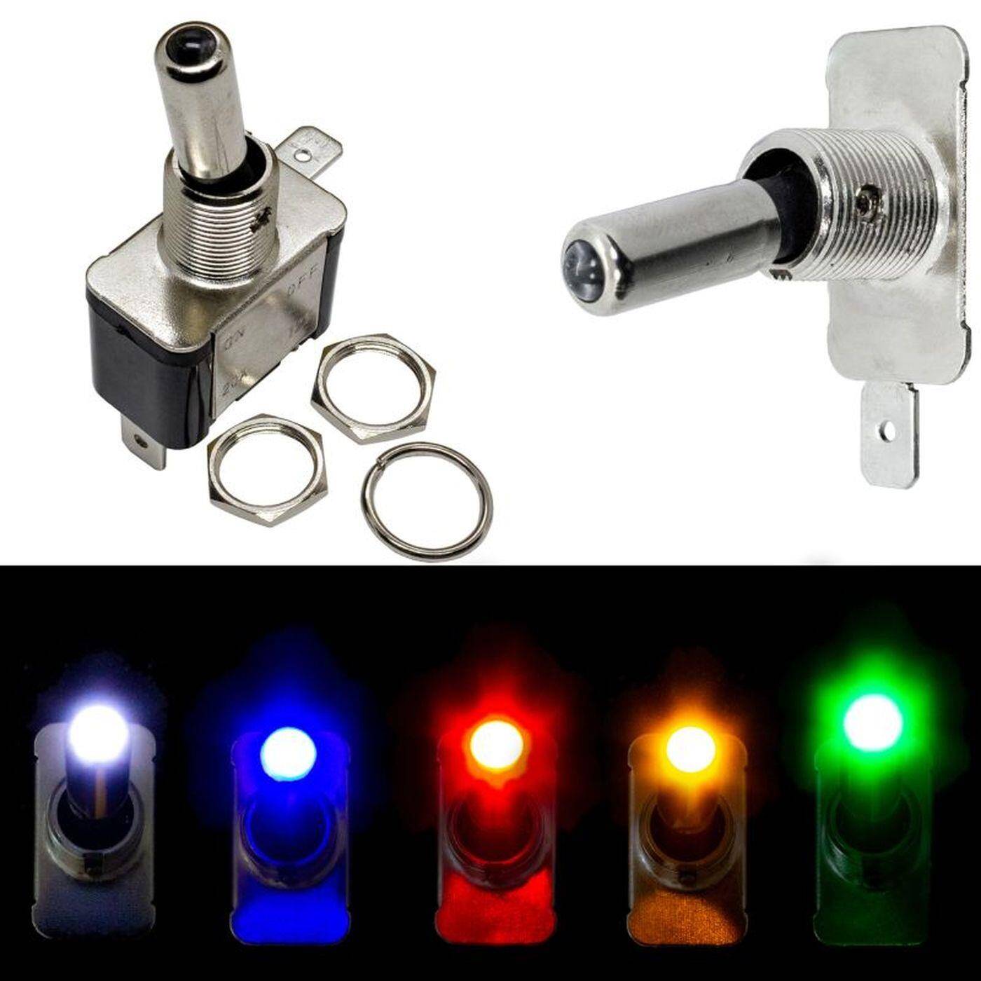 Lumonic Edelstahl Wippschalter Ausschalter mit LED Kalt Weiß 6000K 12mm Durchmesser I 45x18x23mm mit einem 6,3x0,8mm Flachstecker I Geeignet für 20V 12A & -25°C bis +85°C°C
