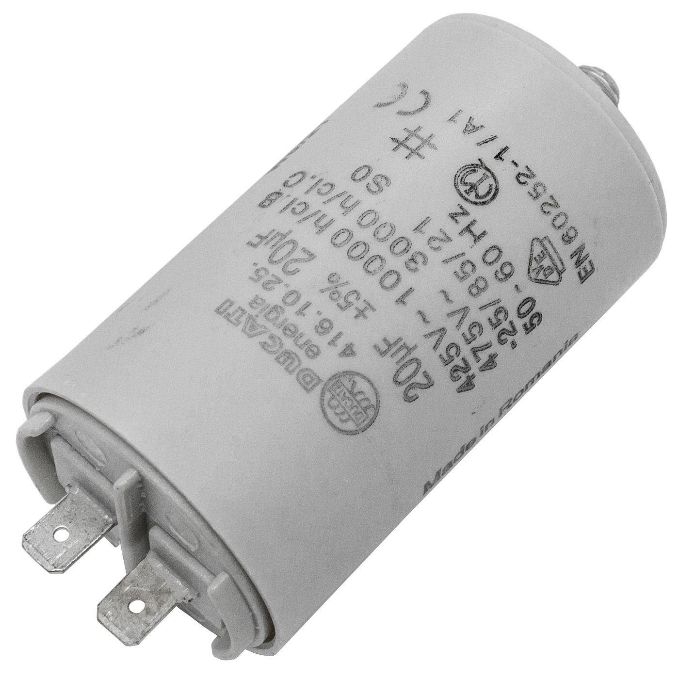 Lumonic Anlaufkondensator 416.10.25 A inkl. Stecker 6,3x0,8mm | Motorkondensator 20µF 400V 40x70mm I Kondensator im isolierten Kunststoffgehäuse
