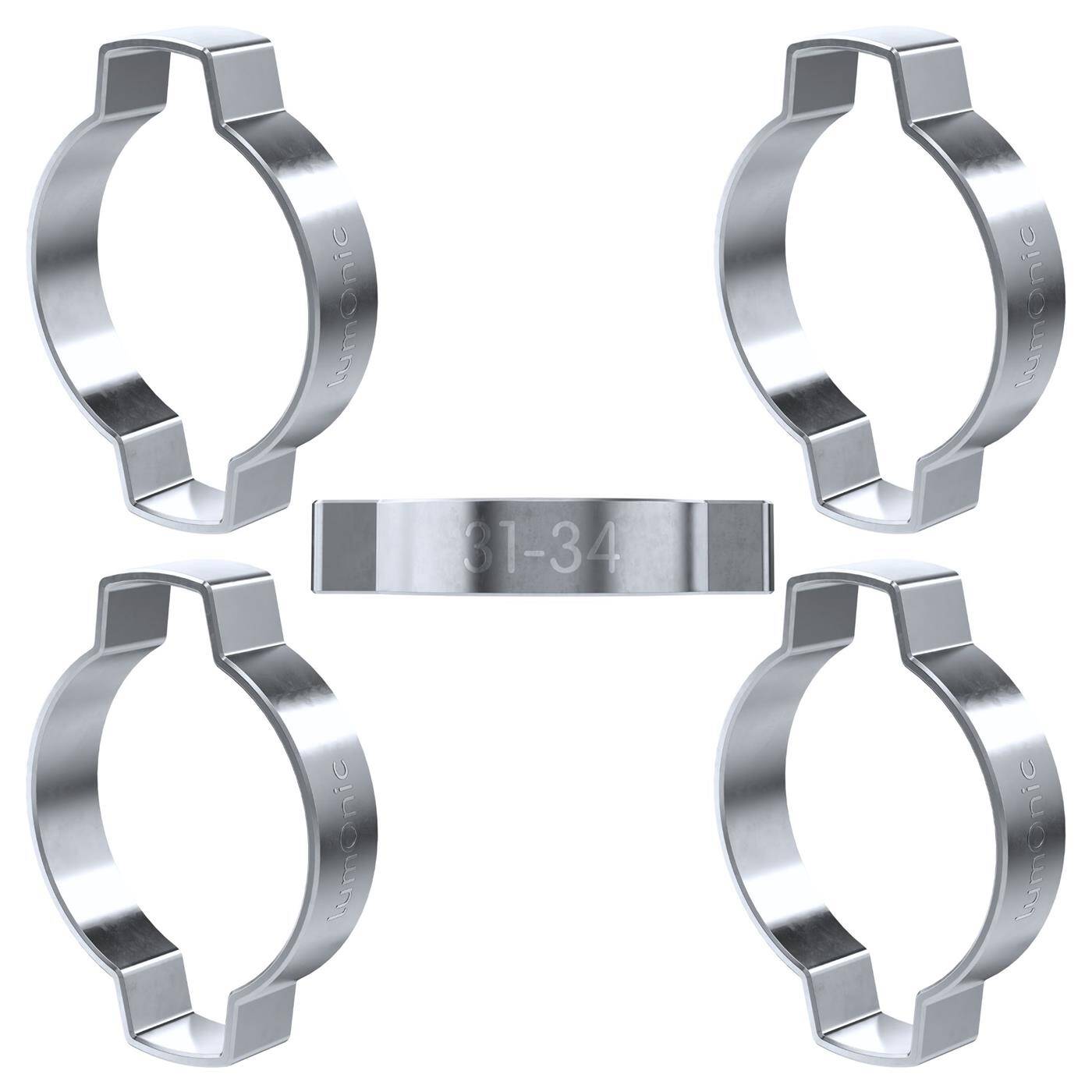 Lumonic I 5x 2-ear clip 31-34mm I Steel Galvanised I Two-ear clamp I Hose clamp I for Compressed air, Pipe systems, Garden, CAR