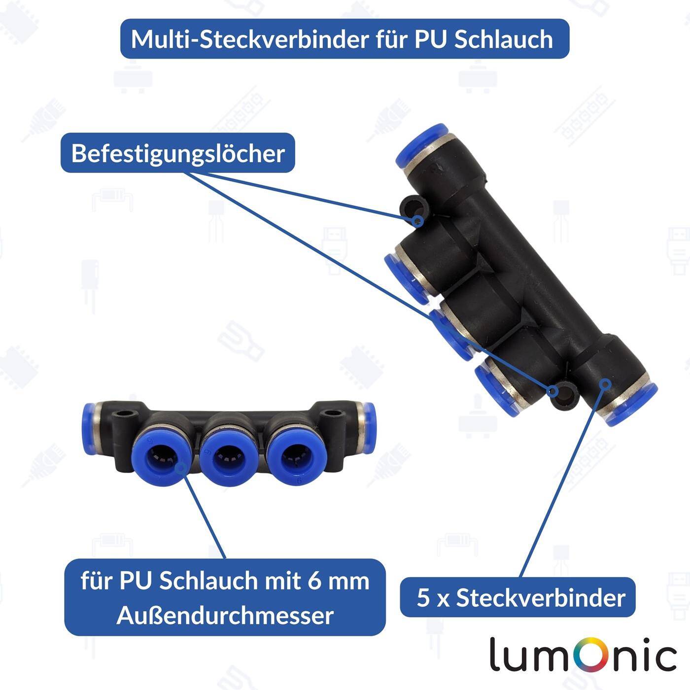 PU Schlauch Multi-Steckverbinder 6mm Multikupplung Push-in pneumatischer Steckverbinder Mehrfach-Verbinder Druckluft & Automatisierung