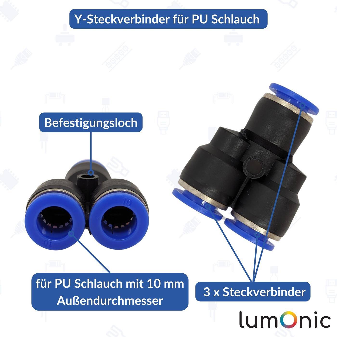 PU hose Y-connector 10mm Y-piece Push-in Pneumatic plug connector Y-distributor Compressed air