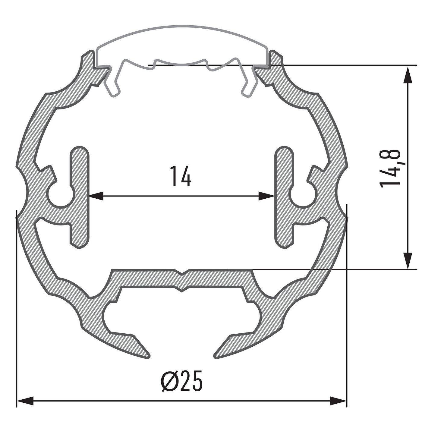 1m LED profile Cosmo Silver  25mm Aluminium Round profile for 12mm LED strips