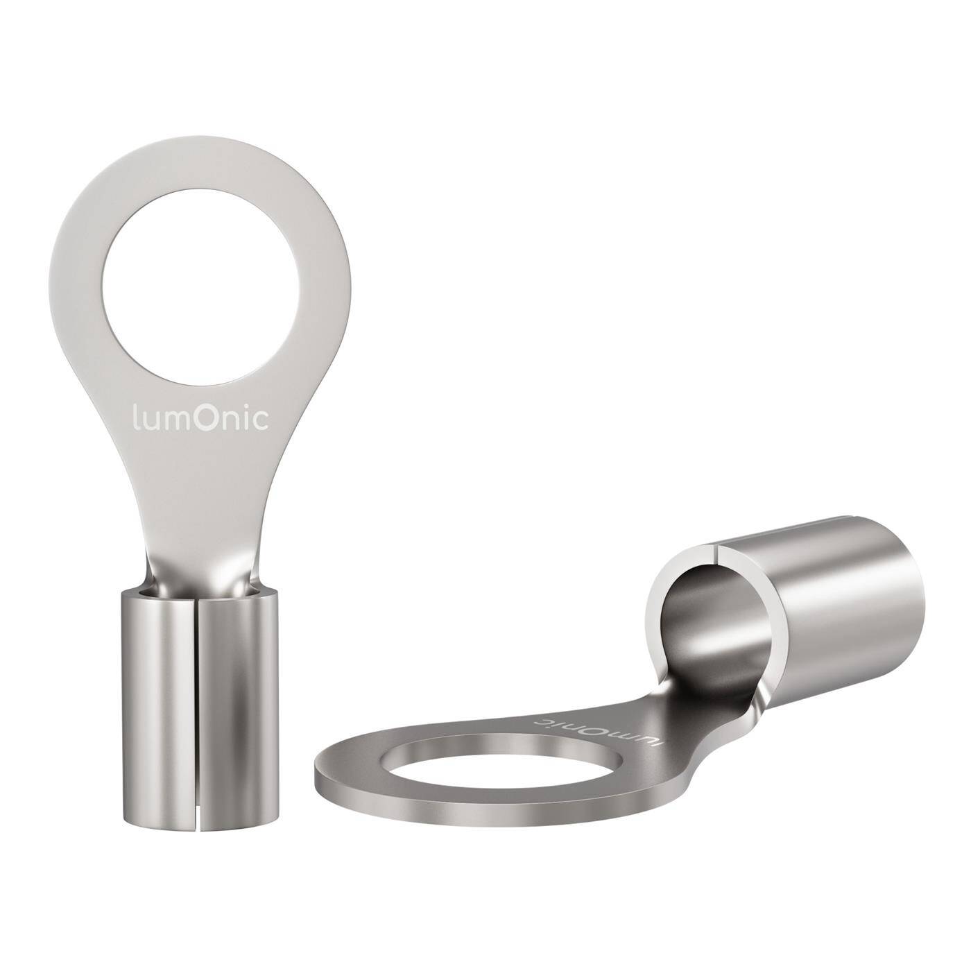 Lumonic 25x Ringkabelschuh 0,5-1,5mm² blank | M4 | Kupfer verzinnt | sichere Kabelverbindung ohne Löten | Crimp-Kabelschuh unisoliert | KFZ, Maschinenbau, Wohnmobil, Batterie