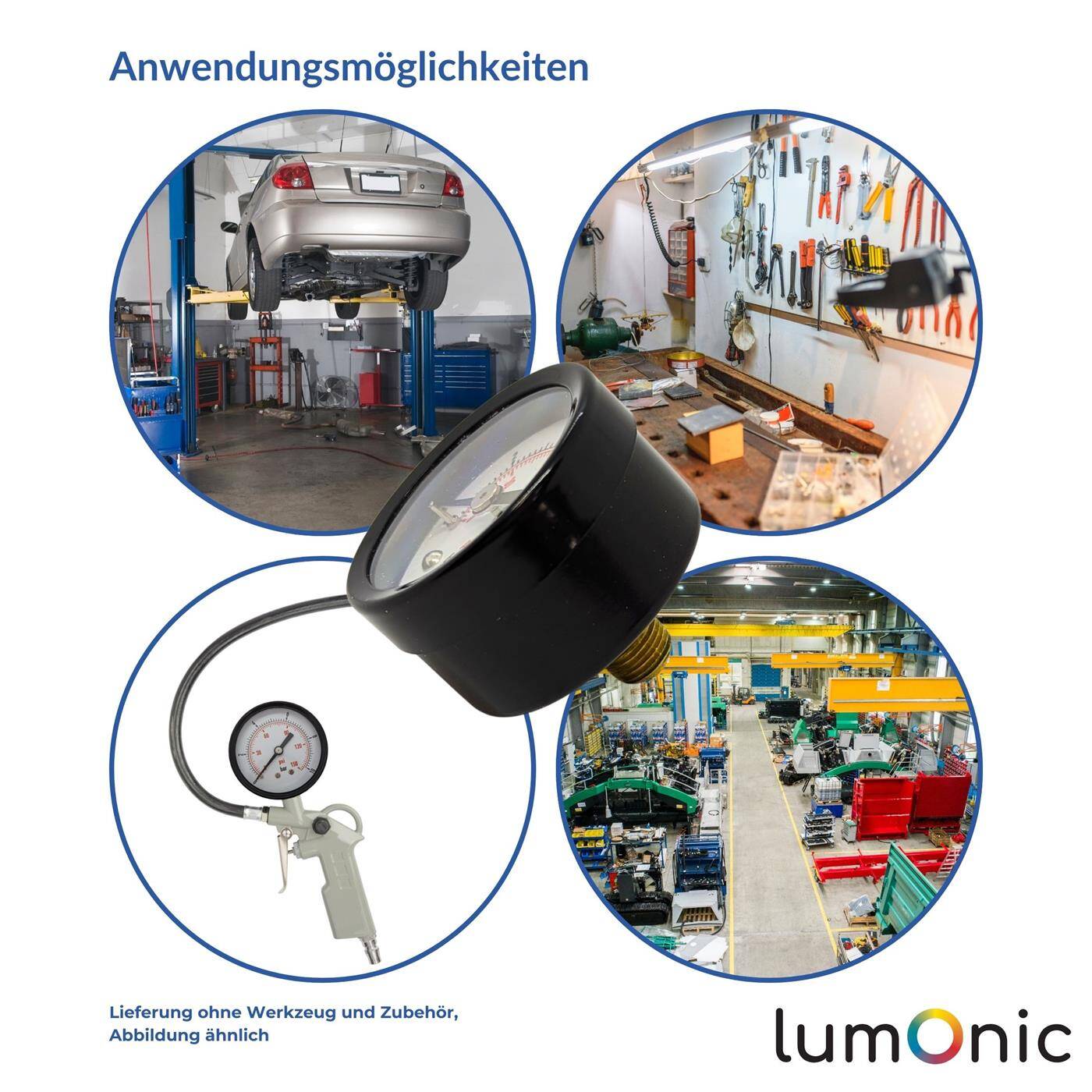Lumonic I Manometer 0-10bar I 1/8 Zoll I Klasse 2,5 I Anschluss hinten I Durchmesser 40mm I Druckmesser I für Druckluft und Wasser