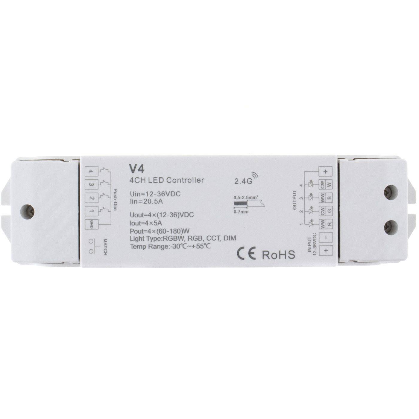 Elegance RGB RGBW LED 4-Zone Empfänger 12...36V 720W RGB+W; 5-Pin