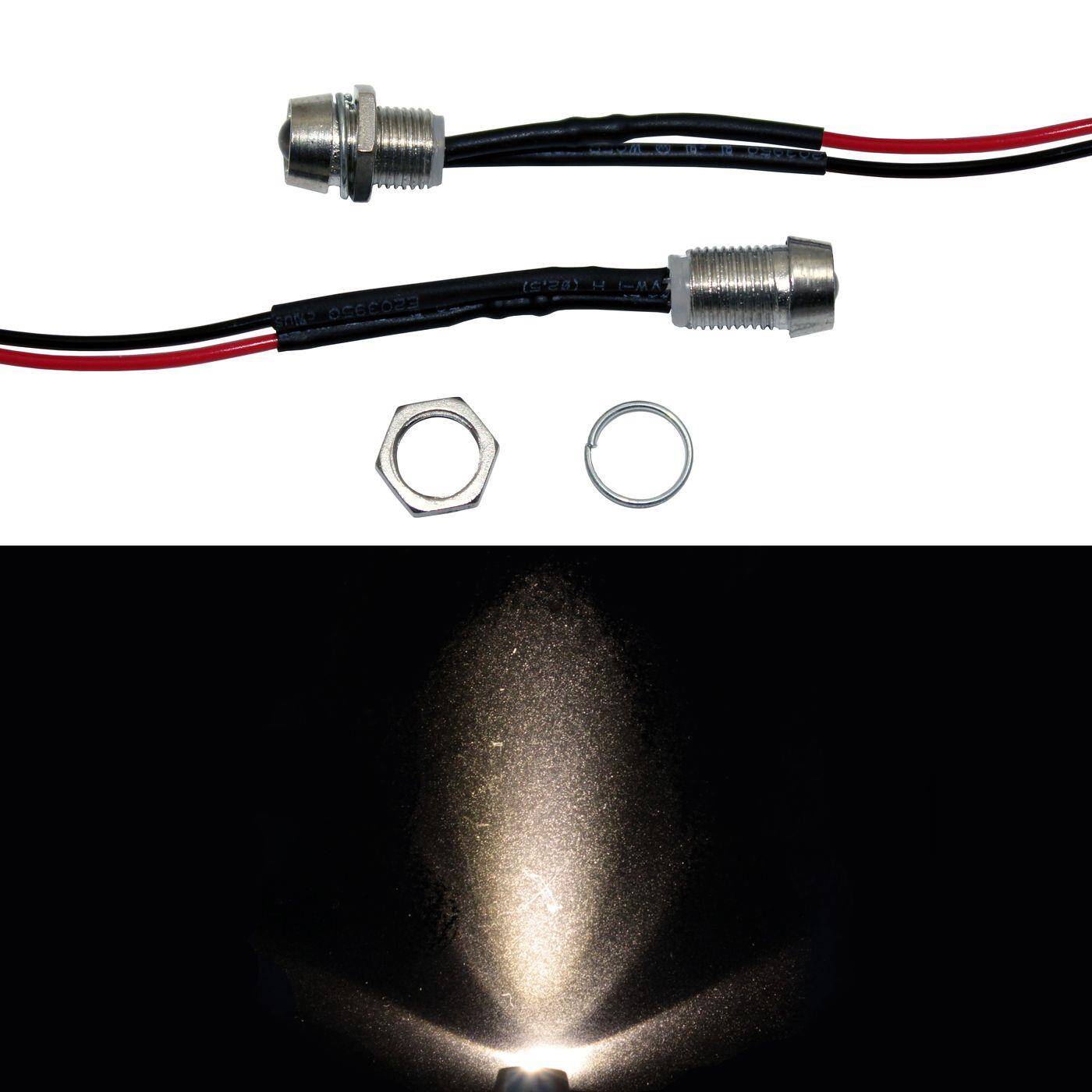 Lumonic 5x Superhelle Schraub LEDs mit Vorwiderstand für 24V Anwendungen - High Power LEDs mit Anschlusskabel zum selber Löten DIY in Farbe Warm-Weiß 3000K - Durchmesser: 5mm