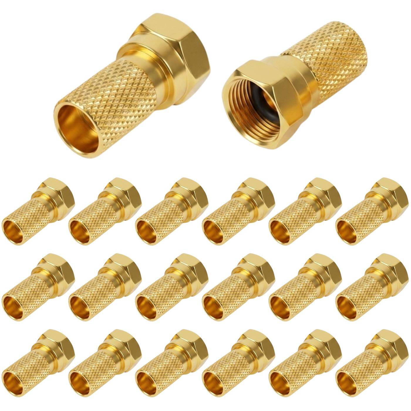 Lumonic 20 Stück F-Stecker 7mm schraubbar | vergoldet | Antennenstecker | Aufdrehstecker für Koaxialkabel, SAT Kabel, Antennenkabel, Kabelinternet