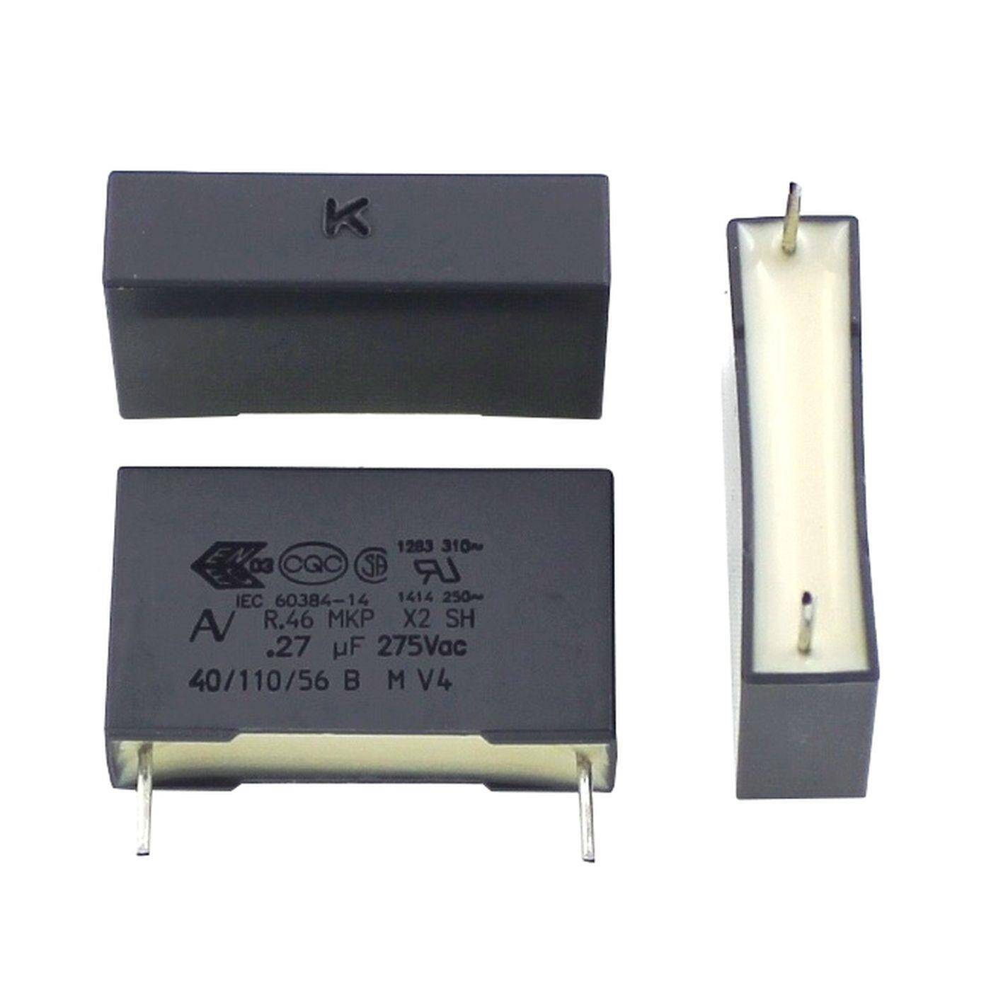 Arcotronics MKP Interference suppression capacitor | 0,27µF 275V AC I 2-Pin Connection I 2-Pin I 0,27uF, 270nF I Capacitor against flickering | for household appliances, power tools, building technology, industrial applications, LED