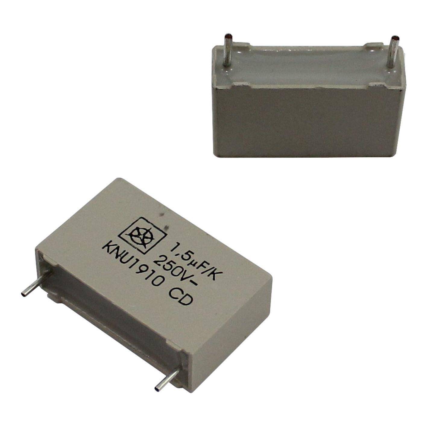 Iskra MKP Folien Kondensator | 1,5µF 250V DC I 2-Pin Anschluss I 2-Pin I 1,5uF, 1500nF I Kondensator für Frequenzweichen von Lautsprechern oder zur Entstörung von elektrischen Geräten