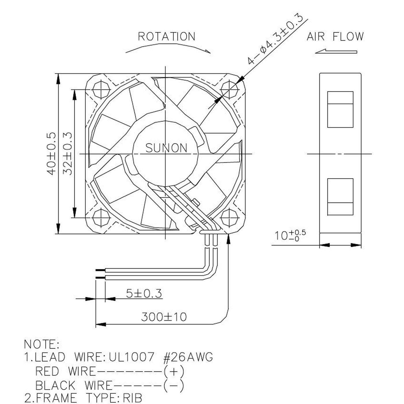 Lüfter 24V DC 1,11W 40x40x10mm 11,9m³/h 5800U/Min 11,9m³/h Sunon MF40102V2-A99