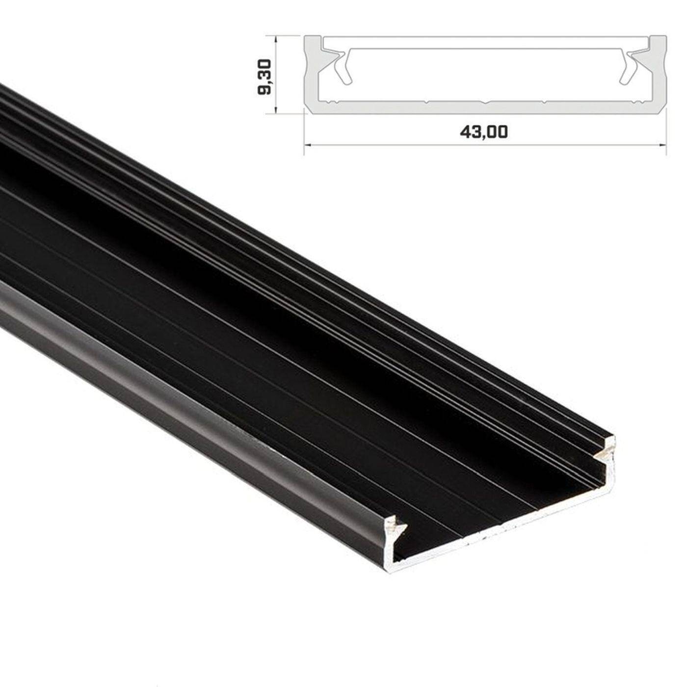1m LED Profil Solis Schwarz 43x9mm Aluminium Aufbauprofil für 38mm LED Streifen