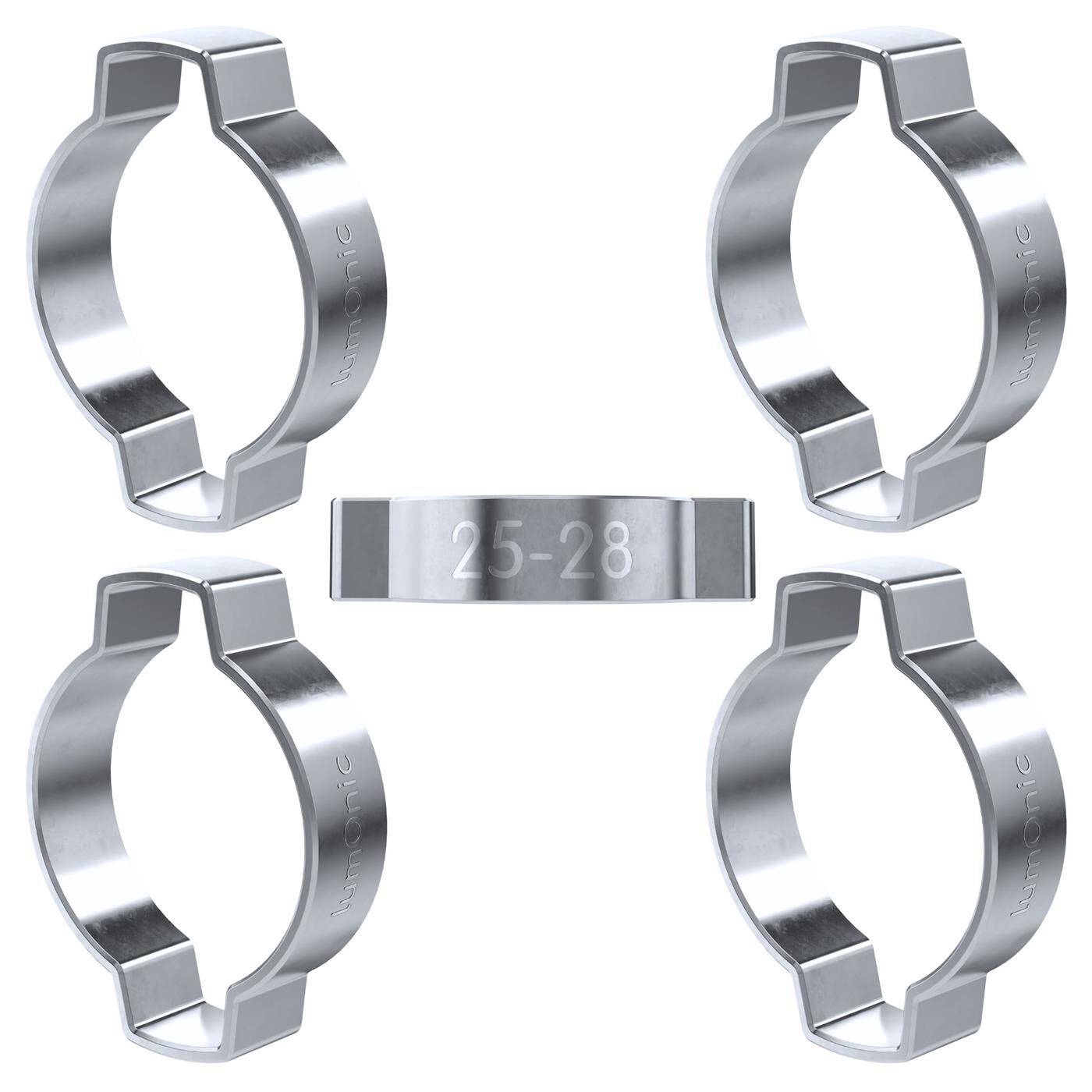 Lumonic I 5x 2-Ohr-Schelle 25-28mm I Stahl Verzinkt I Zweiohrschelle I Schlauchschelle I für Druckluft, Rohrsysteme, Garten, KFZ