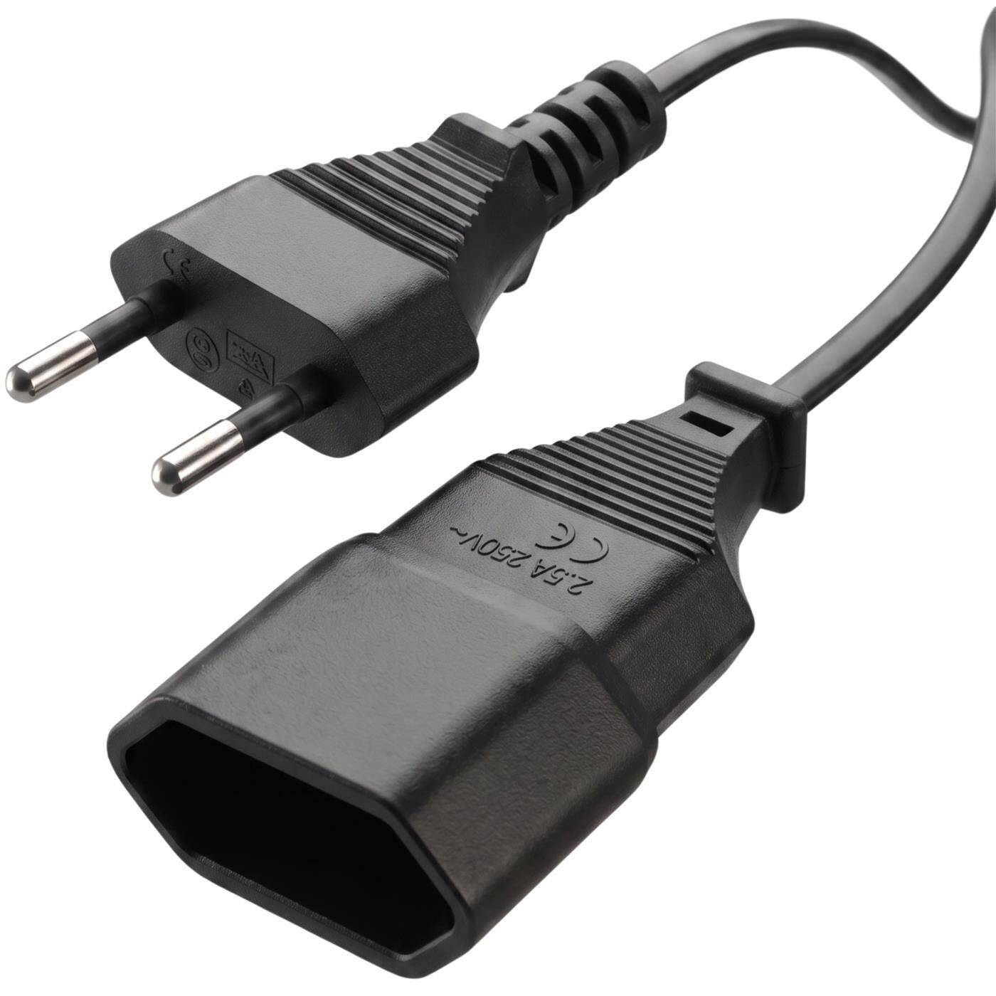 Lumonic Euro-Plug Extension Cord, Black, 5 m, 230 V - Flat plug design with kink protection, child-safety feature in the outlet, for lights and small appliances, can be routed out of sight