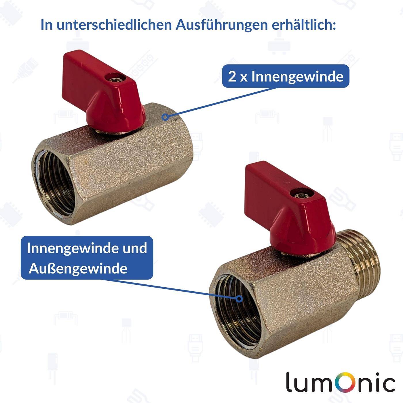 Kugelhahn sechskant mit Knebelgriff 1/8 Zoll Innengewinde + Außengewinde verchromtes Messing Absperrhahn für Druckluft Werkstatt