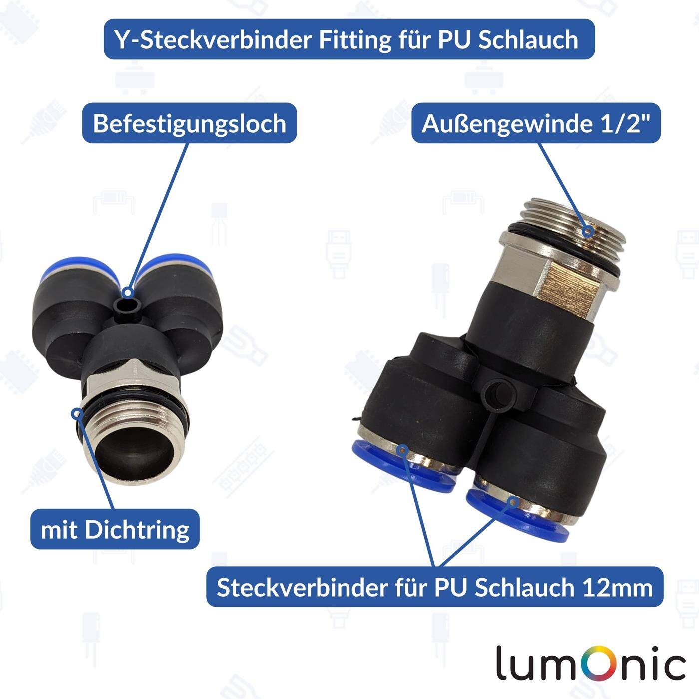 PU Schlauch Y-Steckverbinder Fitting mit Außengewinde 12mm*1/2Zoll Y-Stück Push-in pneumatischer Steckverbinder Y-Verteiler Druckluft & Automatisierung