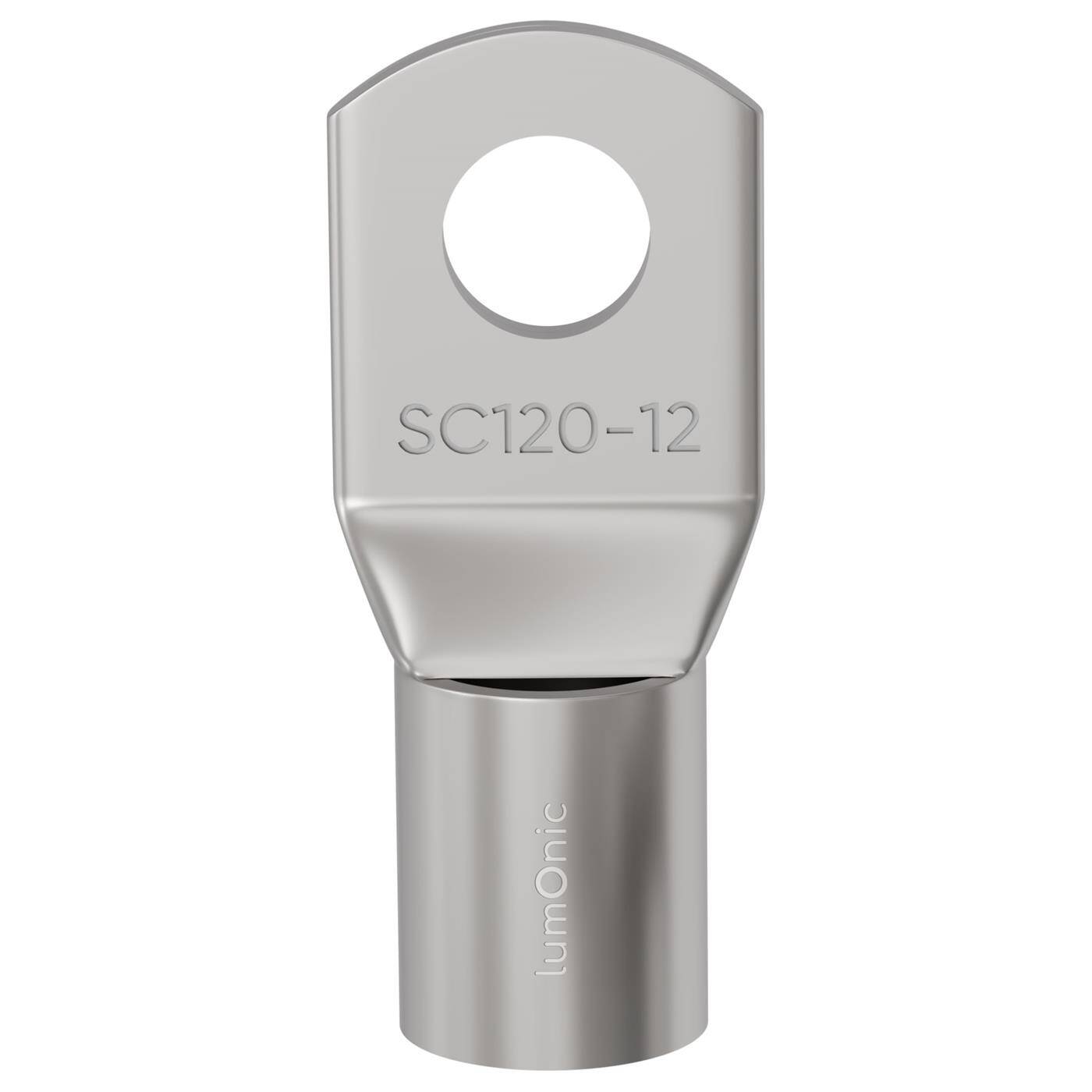 Lumonic 1x Rohrkabelschuh 120mm² blank | M12 | Kupfer verzinnt | Kabelverbindung ohne Löten | SC120-12, Crimp-Kabelschuh, Quetschverbinder | KFZ, Maschinenbau, Wohnmobil, Batterie