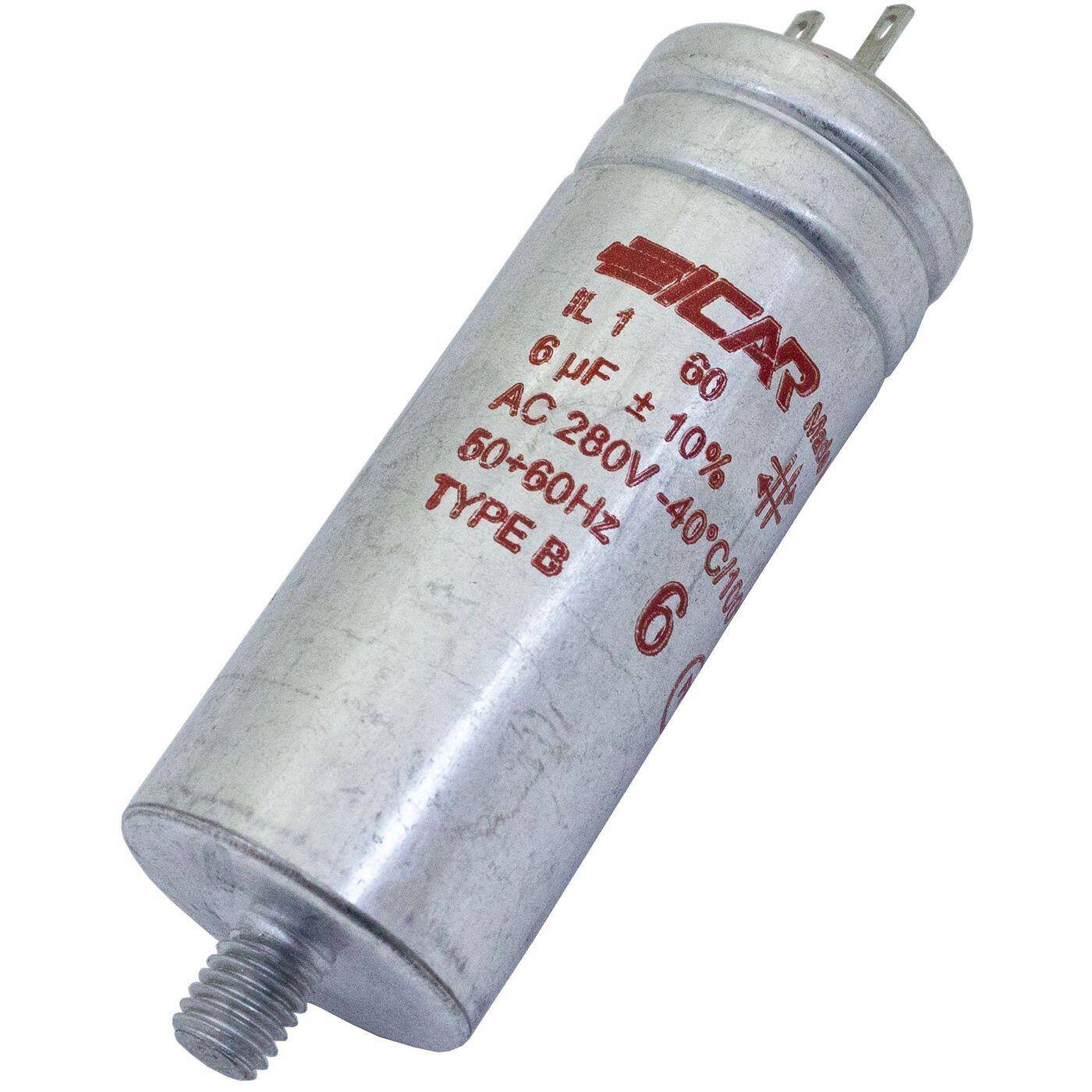 Anlaufkondensator Motorkondensator 6µF 280V 30x78mm Stecker 2,8x0,8mm ICAR 6uF