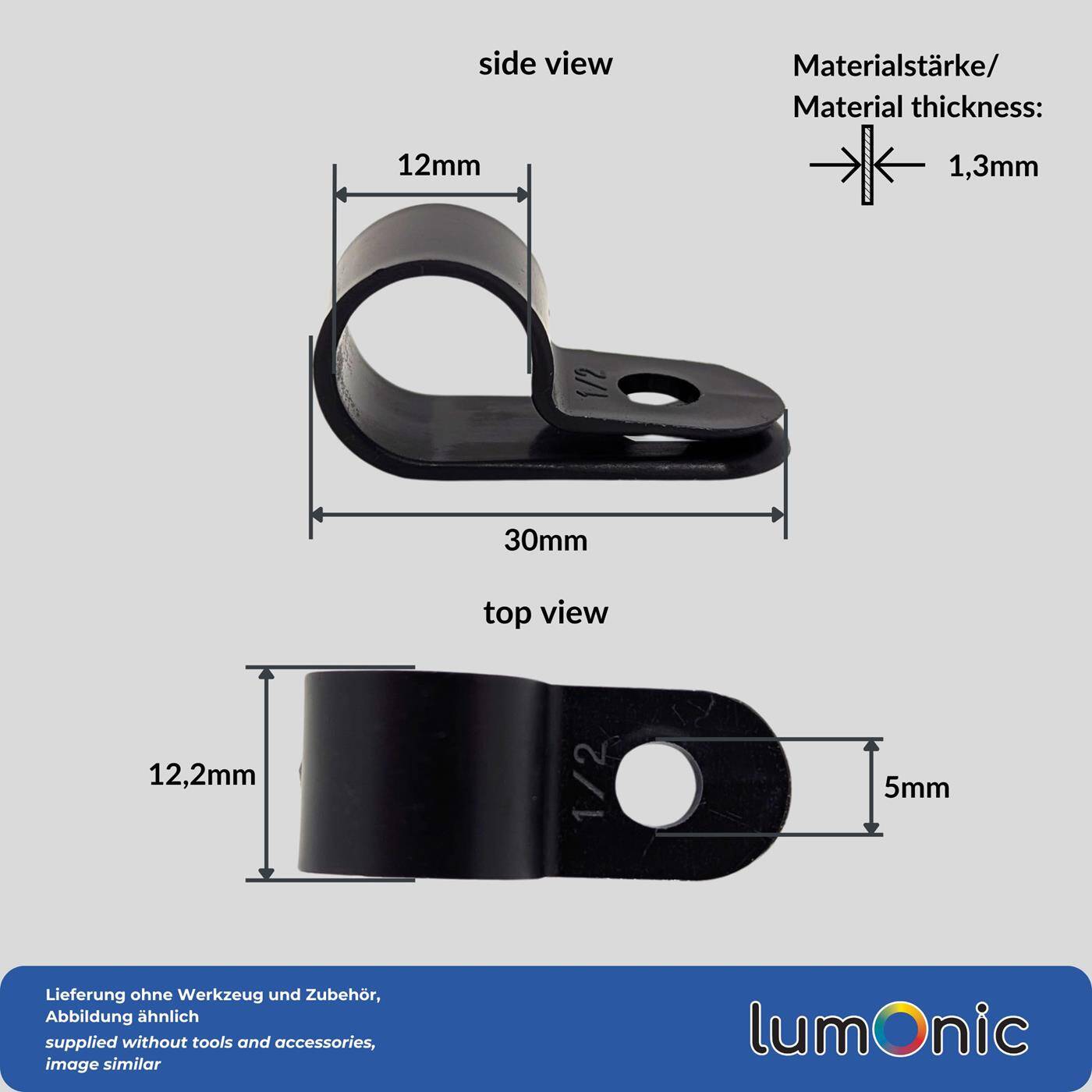 Lumonic Kabelclip Set 100x P-Clip I Perfekt geeignet für Kabel mit 12mm Durchmesser 1/2" I Auch als: Kabelschelle, Kabelhalter und Chassisklemmen einsetzbar