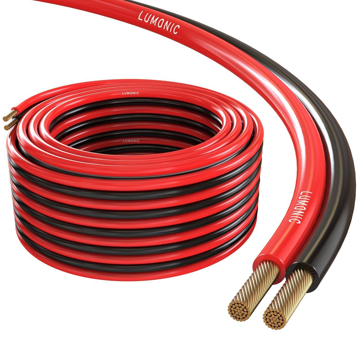 Lumonic Lautsprecherkabel | 5m Rot Schwarz | 2x 4mm² CCA | HiFi Boxenkabel | Audio Zwillingsleitung