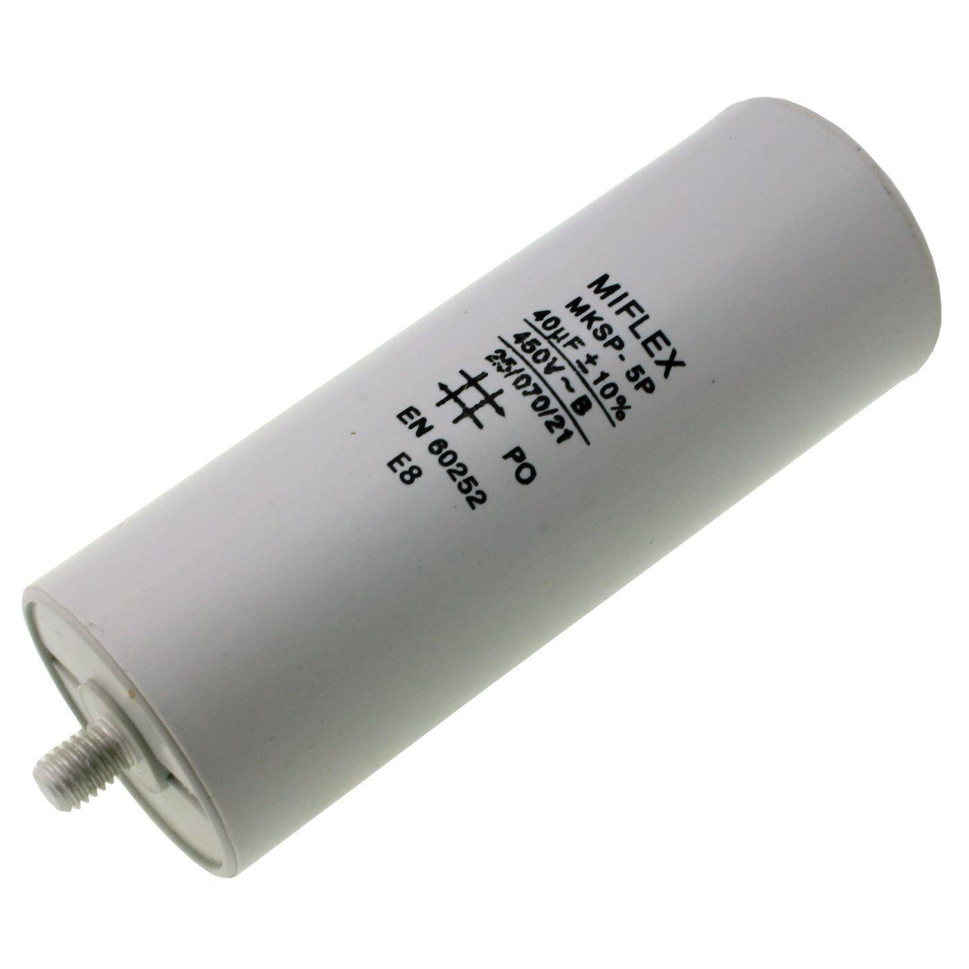 Anlaufkondensator Motorkondensator 40µF 450V 45x119mm Stecker 6,3x0,8mm Miflex 40uF