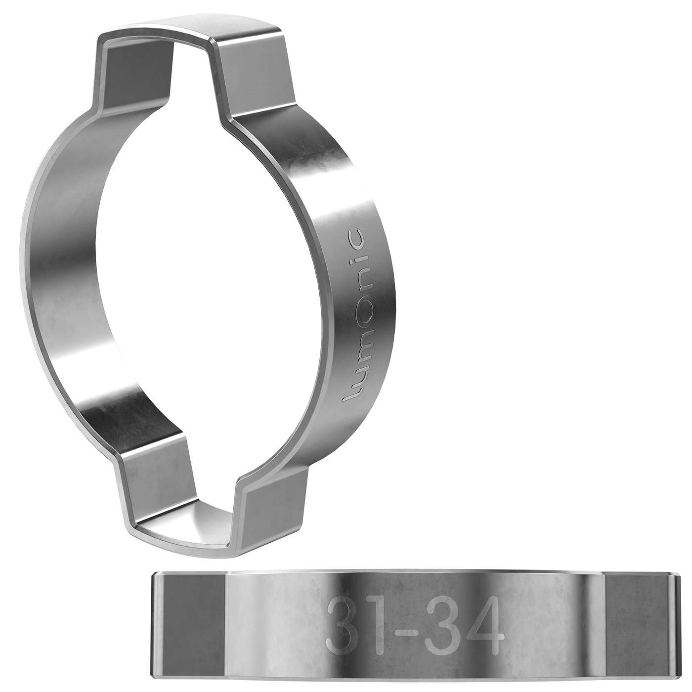 Lumonic I 2x 2-ear clip 31-34mm I V2A Stainless steel I Two-ear clamp I Hose clamp I for Compressed air, Pipe systems, Garden, CAR